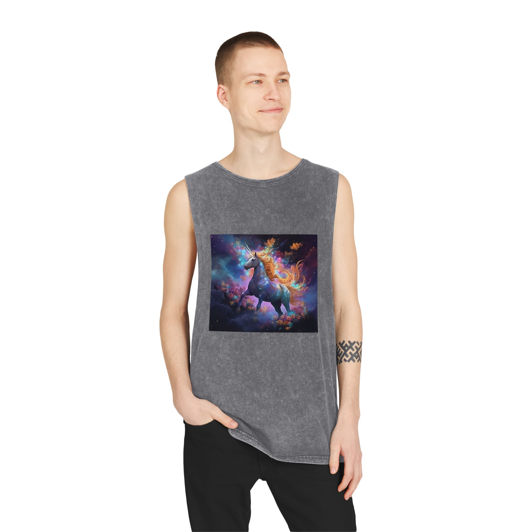 Unicorn Clouds With Rainbow Mane Star Field Generative Ai Unisex Stonewash Tank Top - Image 11