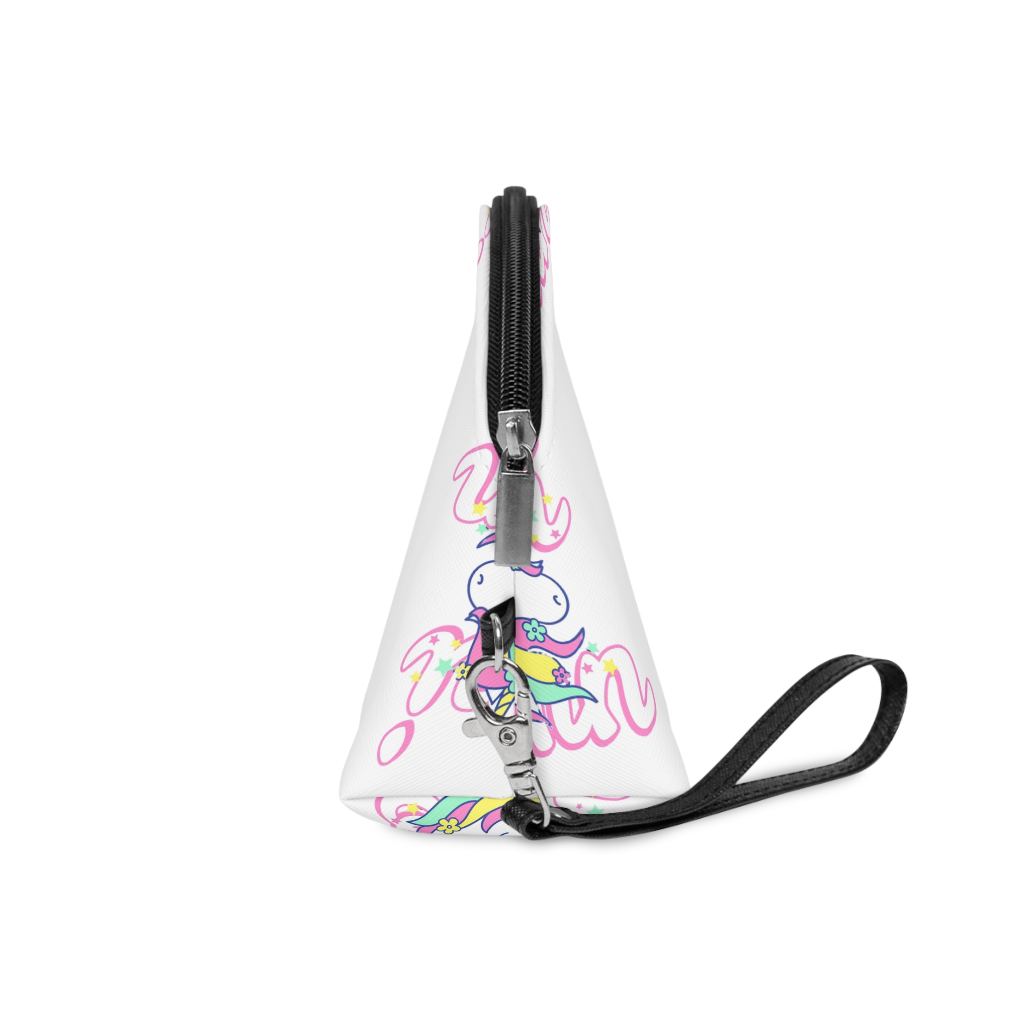Unicorn With Colorful Text Flowers Makeup Bag - Image 3