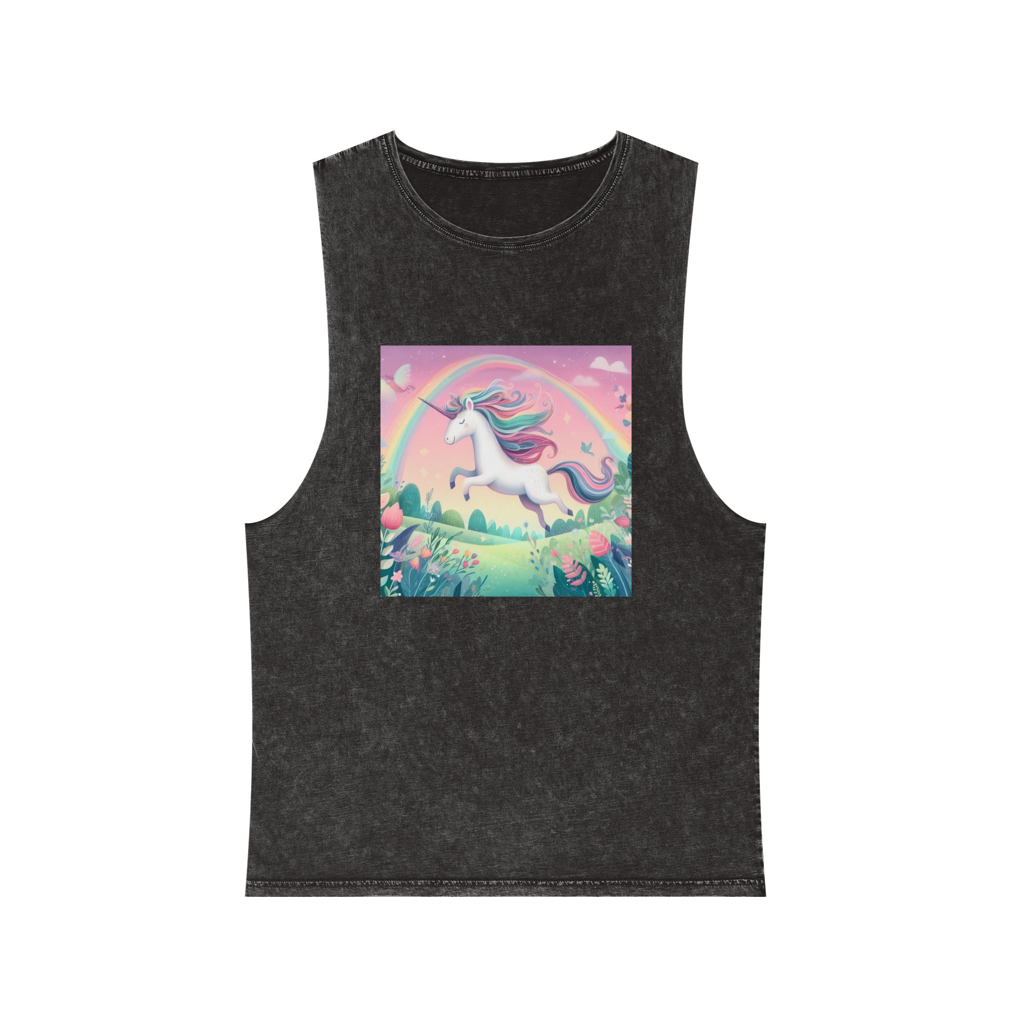 Beautiful Unicorn Running Magical Meadow Unicorn Background Images Whimsical Unicorn (9) Unisex Stonewash Tank Top