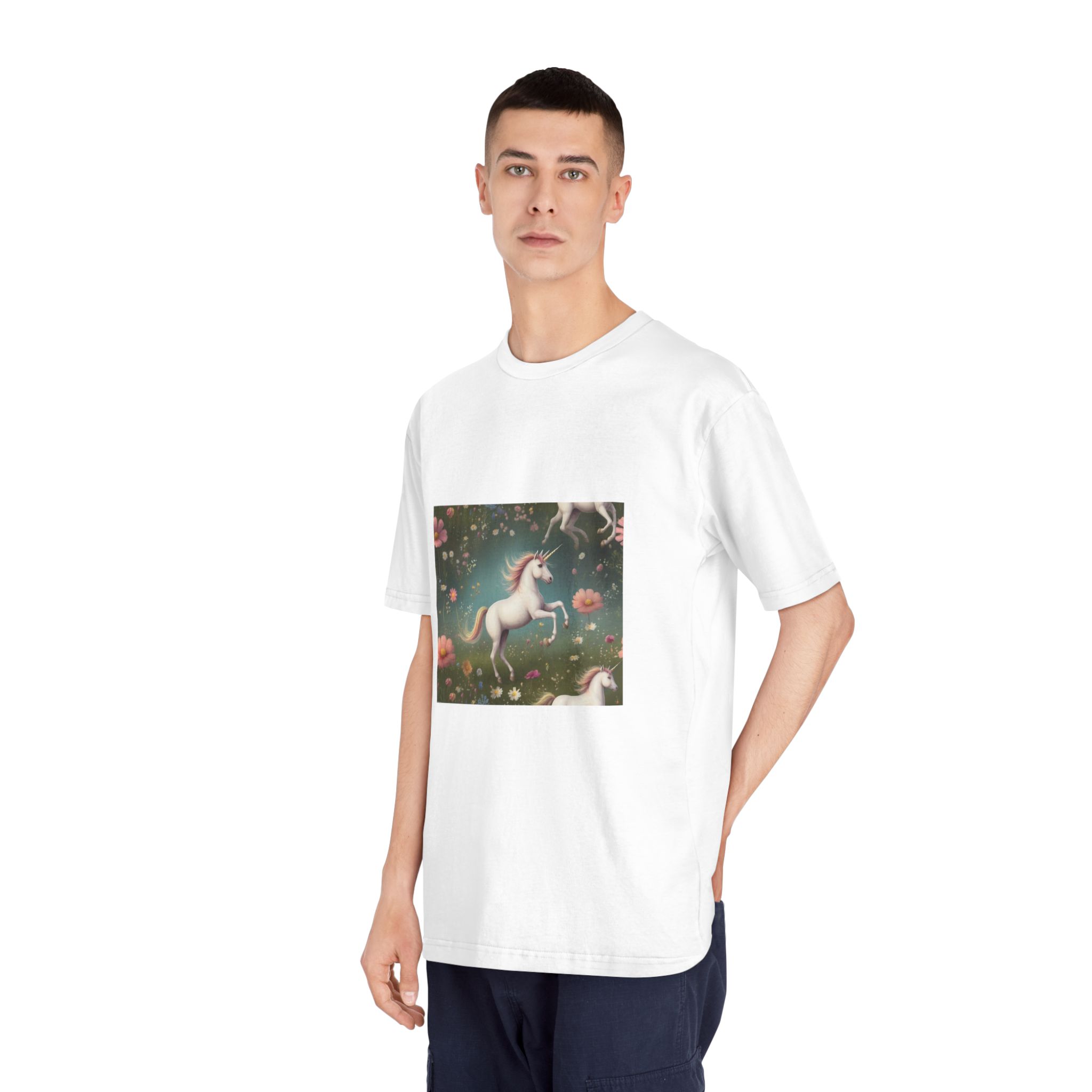 Beautiful Unicorn Running Magical Meadow Unicorn Background Images Whimsical Unicorn (42) Unisex Classic Crewneck T Shirt - Image 4