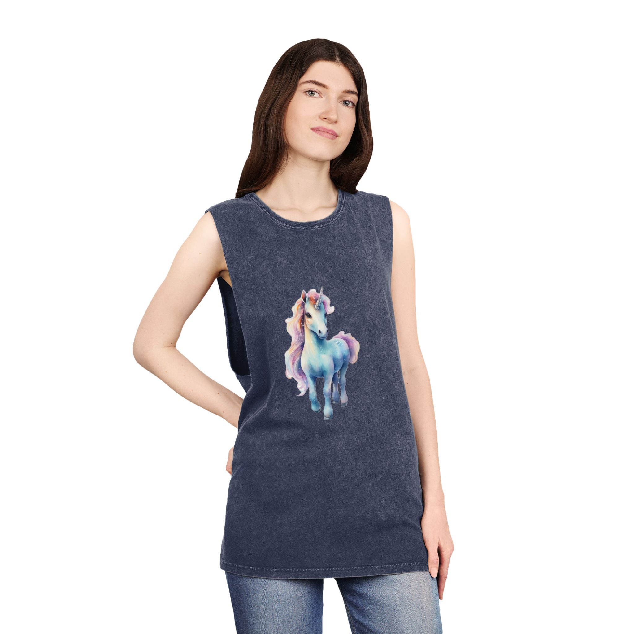 Painting Unicorn With Long Mane Colorful Mane Generative Ai (2) Unisex Stonewash Tank Top - Image 16
