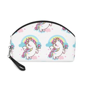 Cute Unicorn Vector Princess Pegasus Holding Heart Magic Wand On Pastel Sky With Sweet Cloud and Heart Pony Cartoon Kawaii Animals Background Makeup Bag