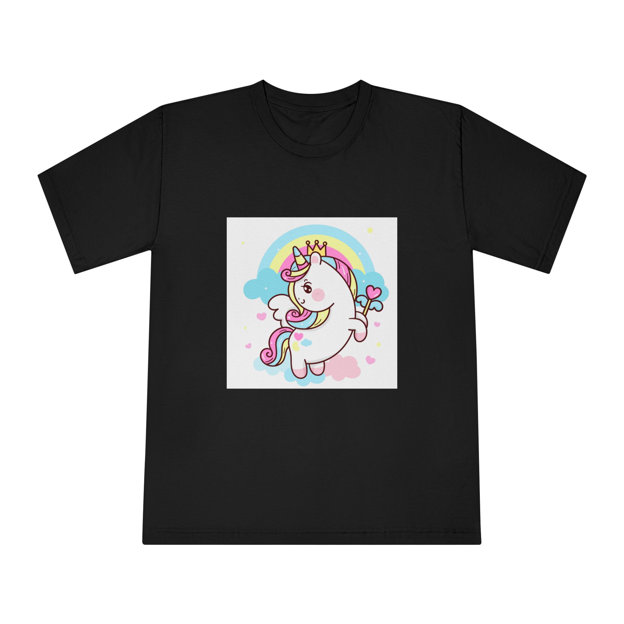 Cute Unicorn Vector Princess Pegasus Holding Heart Magic Wand On Pastel Sky With Sweet Cloud and Heart Pony Cartoon Kawaii Animals Background Unisex Classic Crewneck T Shirt - Image 5