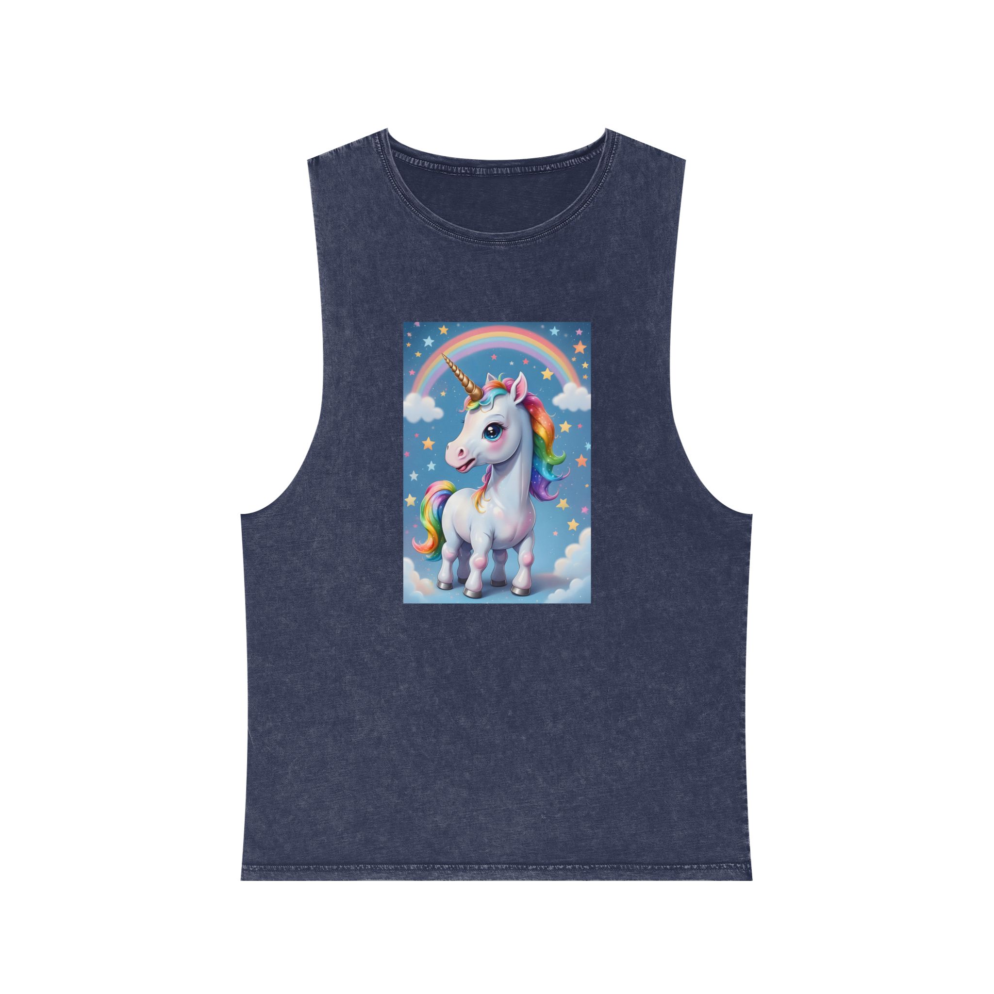 Happy Unicorn Background Sky Rainbow Copy Unisex Stonewash Tank Top - Image 13