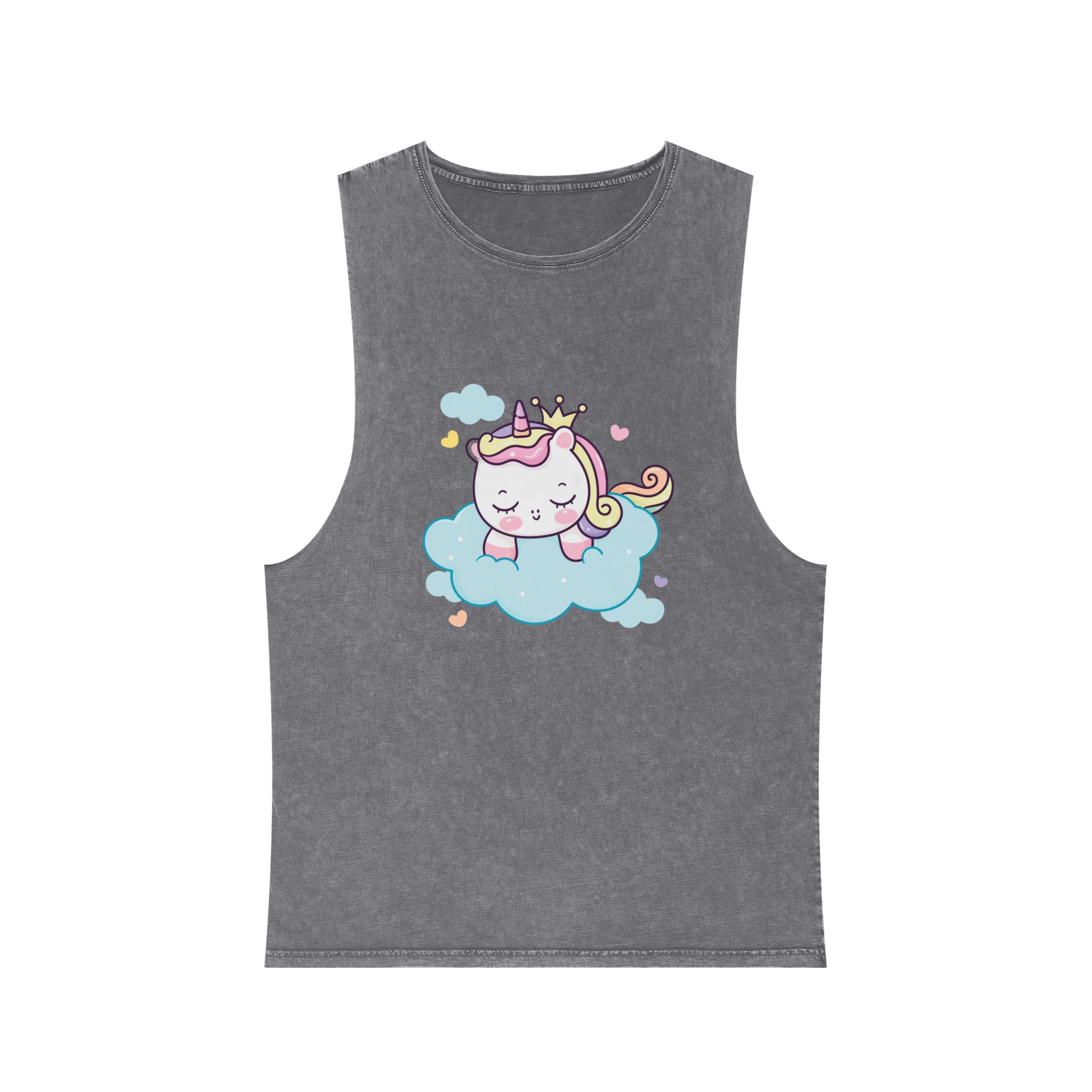 Cute Unicorn Princess Cartoon Sleep Cloud Kawaii Clipart Unisex Stonewash Tank Top - Image 9