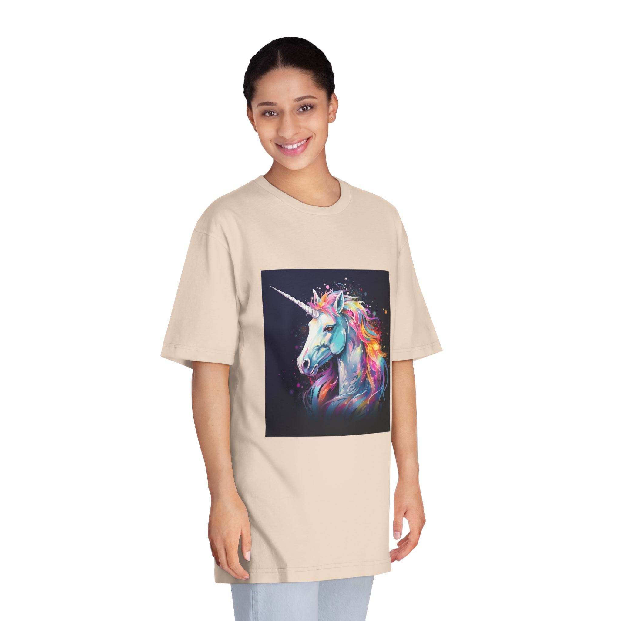 Unicorn Head Colorful Art White Background Unisex Classic Crewneck T Shirt - Image 11