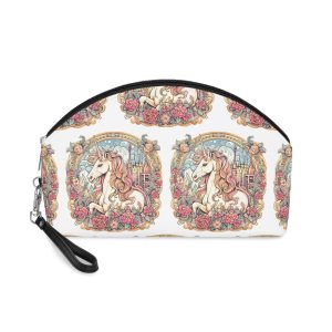 Unique Hand Drawn Fantasy Poster Featuring Majestic Unicorn Medieval Setting Makeup Bag