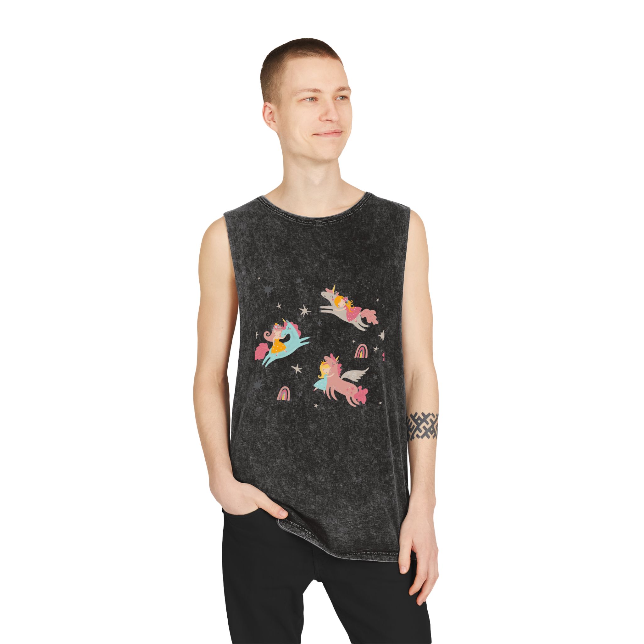 Princess With Unicorns February 2022 Unisex Stonewash Tank Top - Image 3
