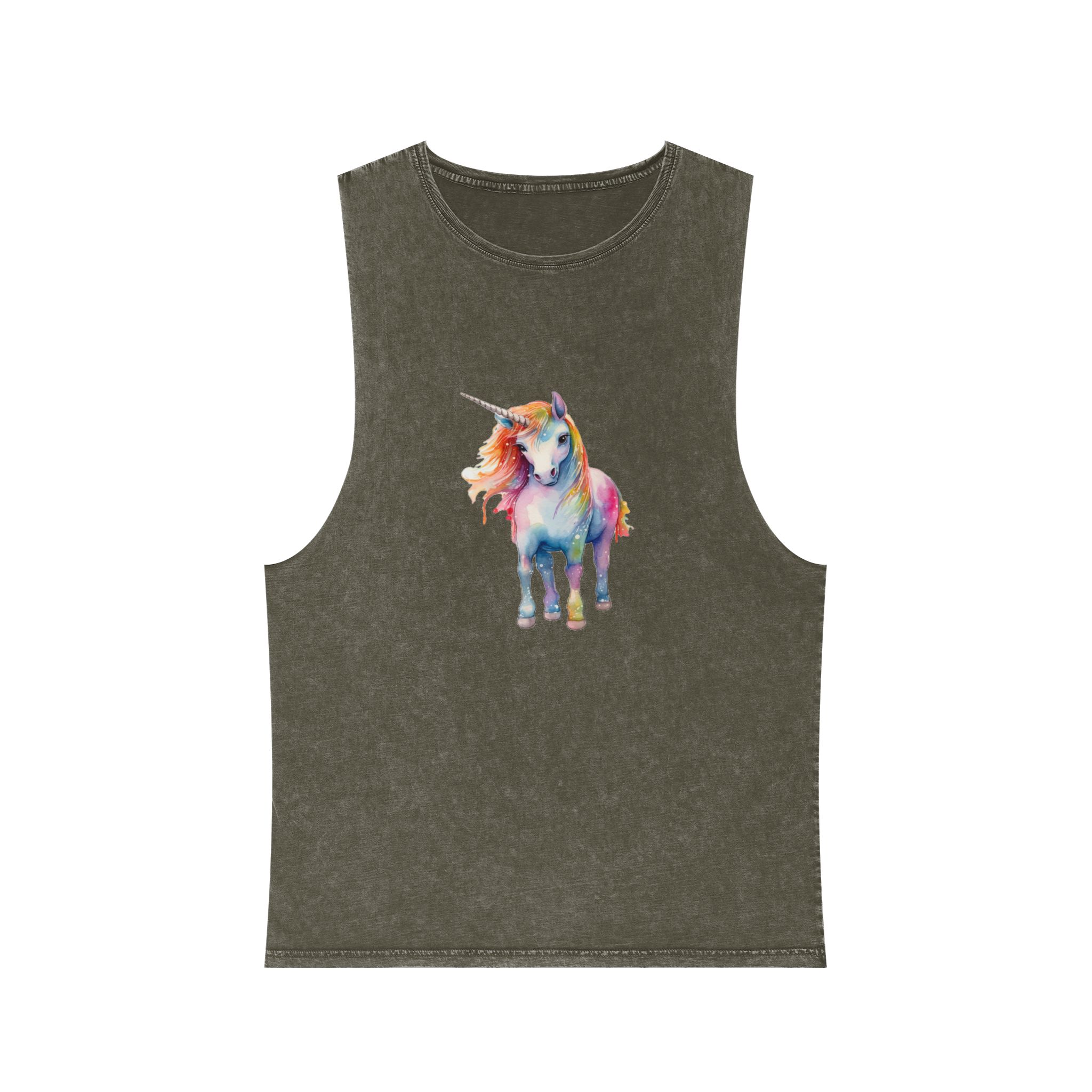 Painting Unicorn With Colorful Mane Long Mane Generative Ai (5) Unisex Stonewash Tank Top - Image 5