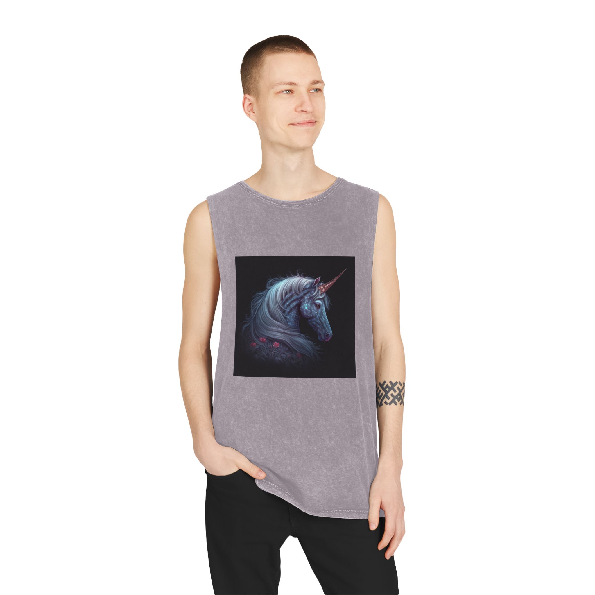 Adorable Colorful Unicorn Unisex Stonewash Tank Top - Image 19