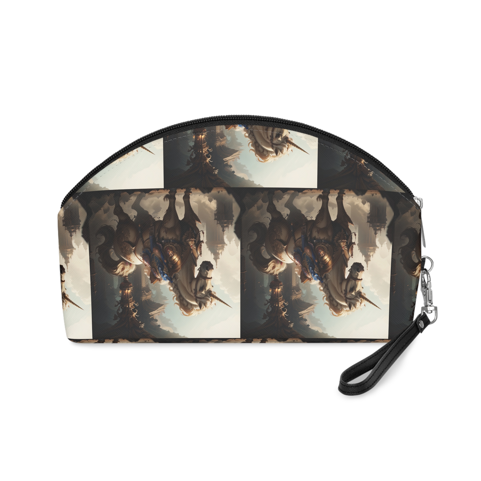 Unicorn With Sword Its Back Is Standing Front Building Makeup Bag - Image 2