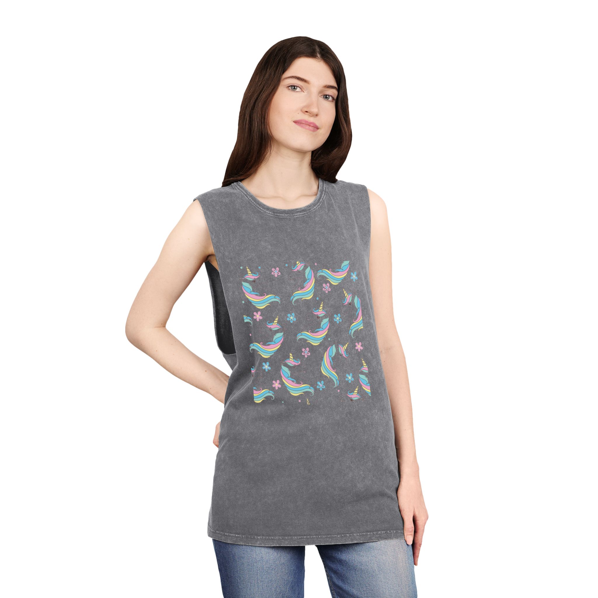 Unicorn Pattern Copia Unisex Stonewash Tank Top - Image 12