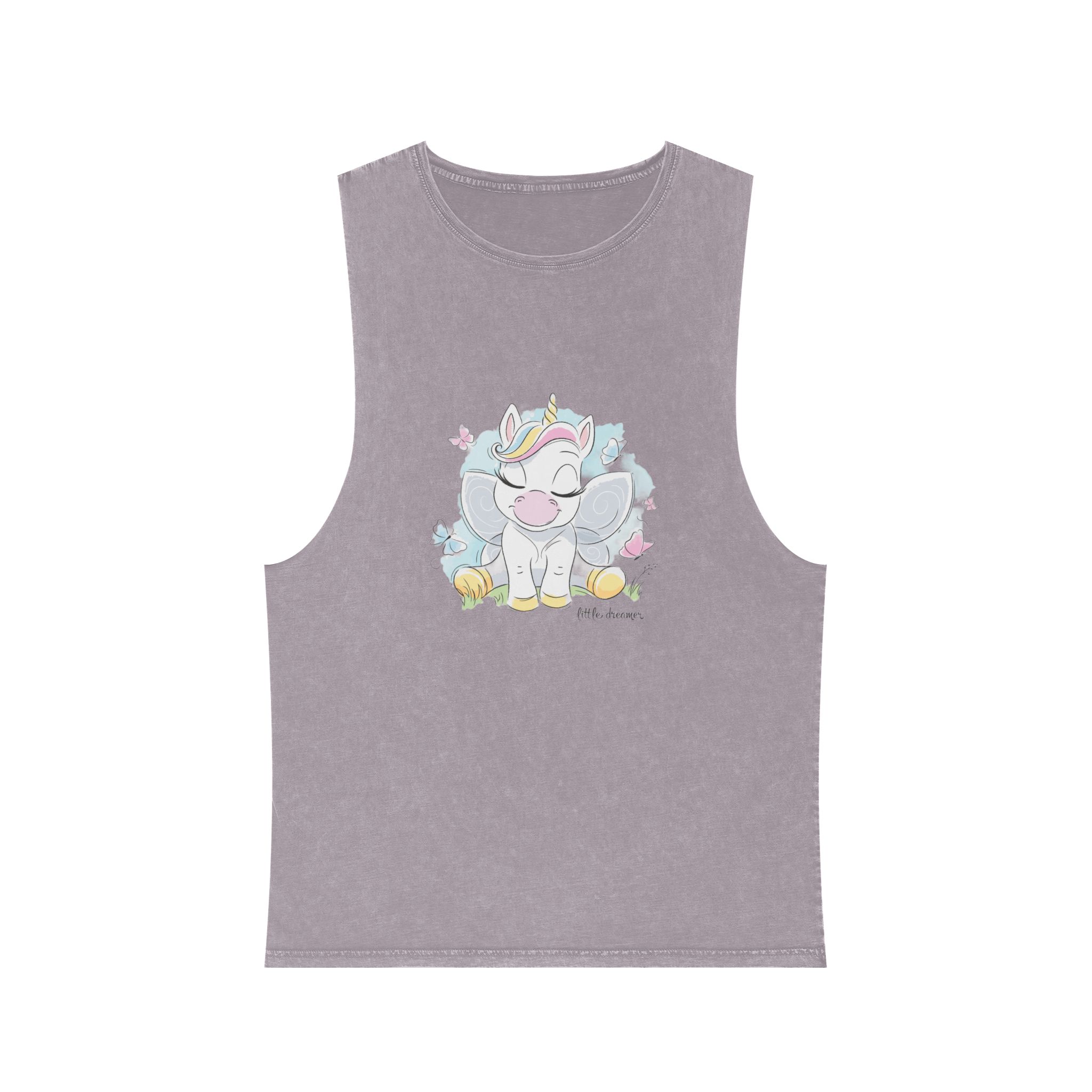 Cute Unicorn Fashion Illustration Drawing In Modern Style For Clothes Little Dreamer Text Unisex Stonewash Tank Top - Image 17