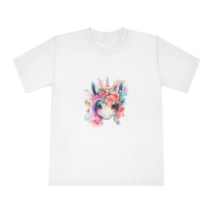 Cute Colorful Magic Unicorn With Flowers Watercolor Style (4) Copia Unisex Classic Crewneck T Shirt