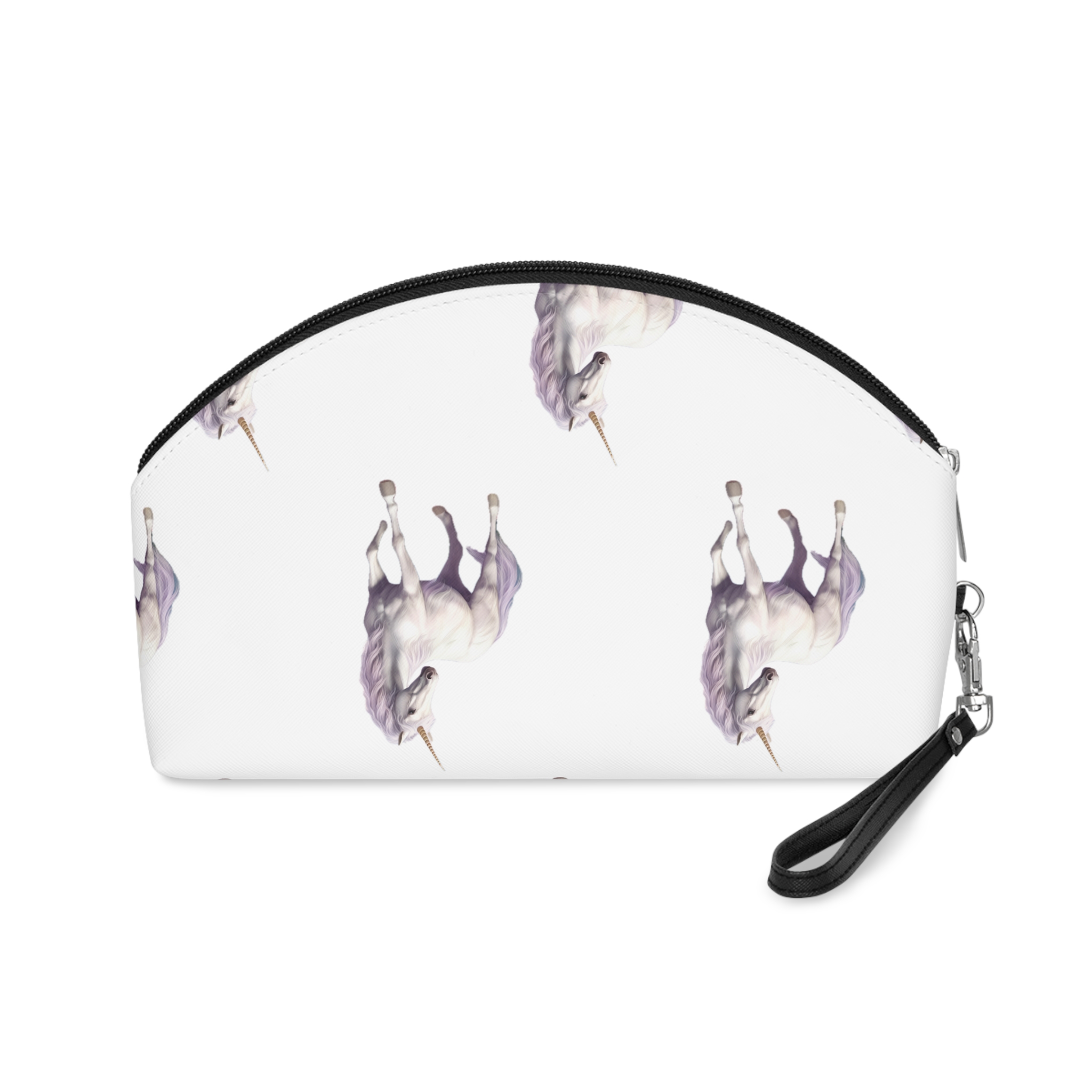 Unicorn Standing Field Flowers With Mountains Background Generative Ai Makeup Bag - Image 2