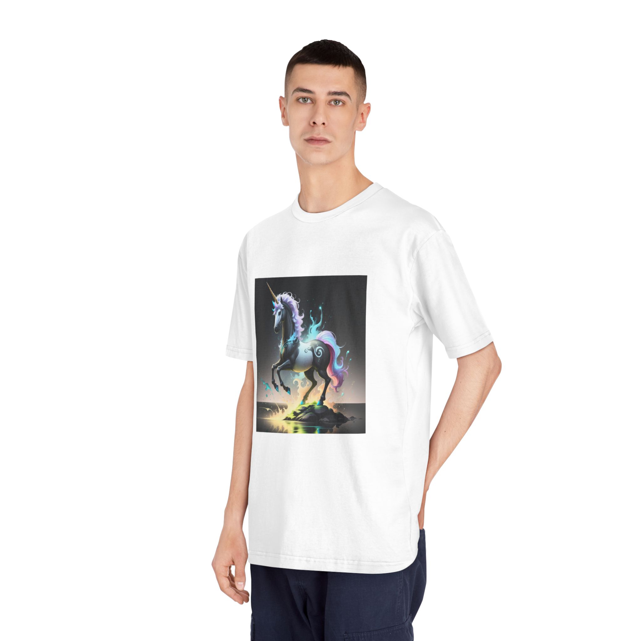 Black Unicorn With Fluorescent Liquids Unisex Classic Crewneck T Shirt - Image 4