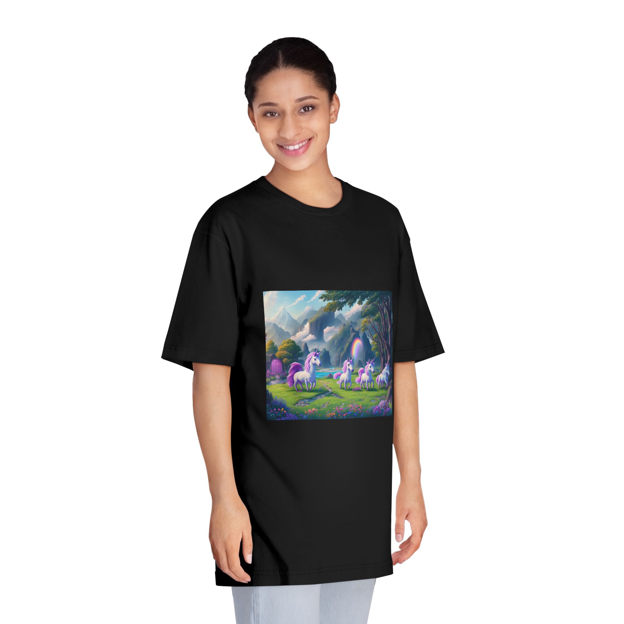 Painting Group Unicorns Landscape With Mountains Background Unisex Classic Crewneck T Shirt - Image 7