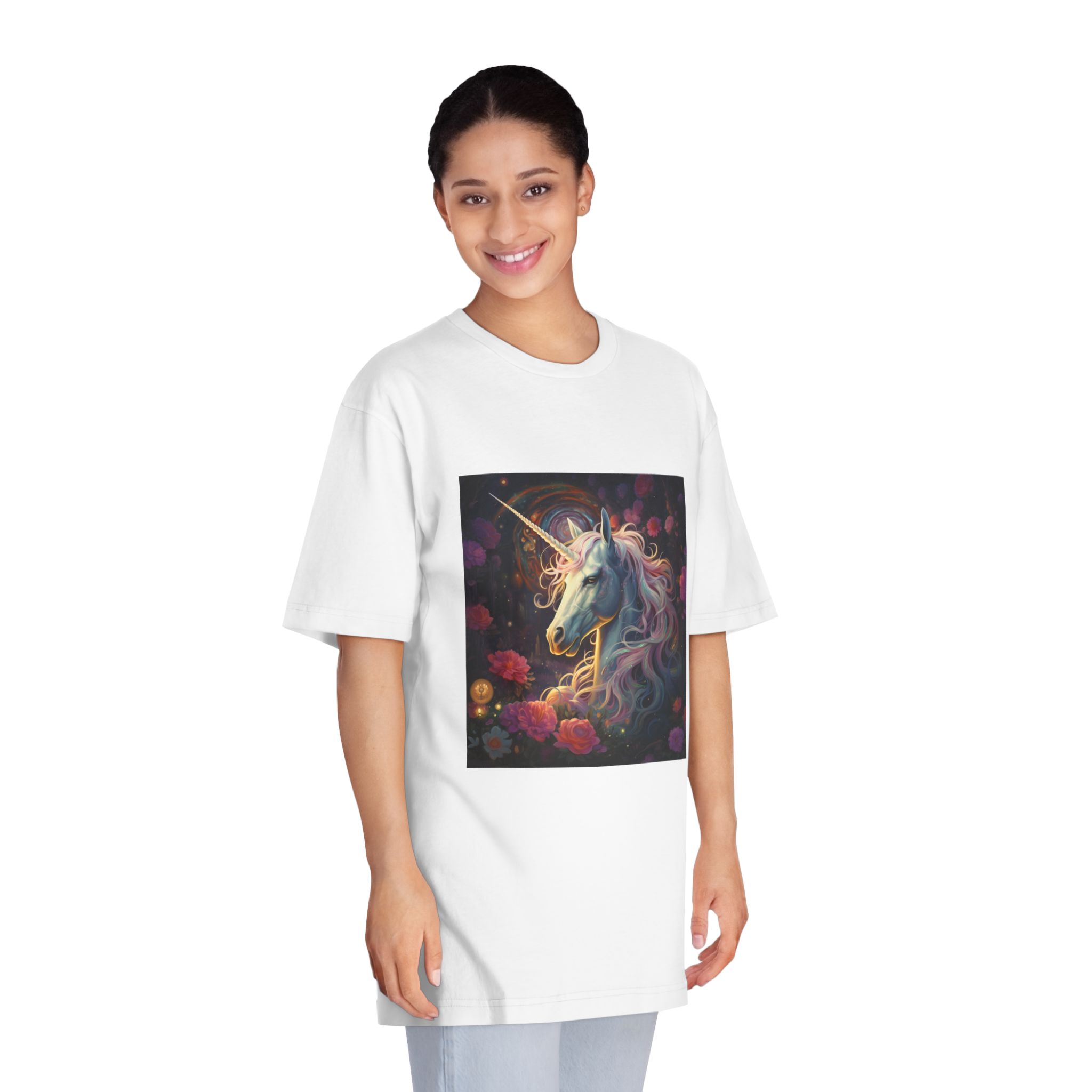 Unicorn With Long Mane Flowers Dark Forest Generative Ai Unisex Classic Crewneck T Shirt - Image 3