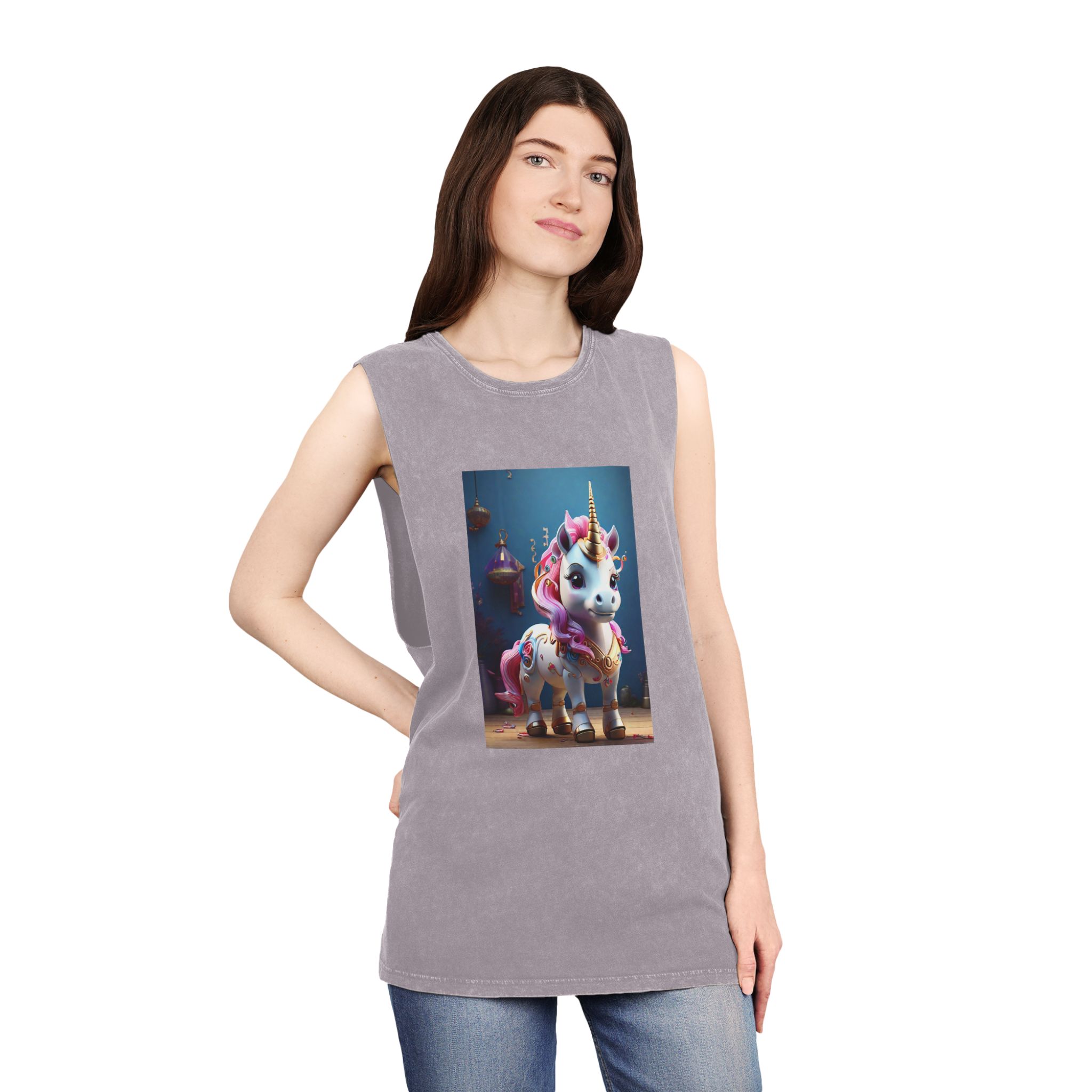Animated Unicorn Children Generated By Ai (17) Unisex Stonewash Tank Top - Image 20