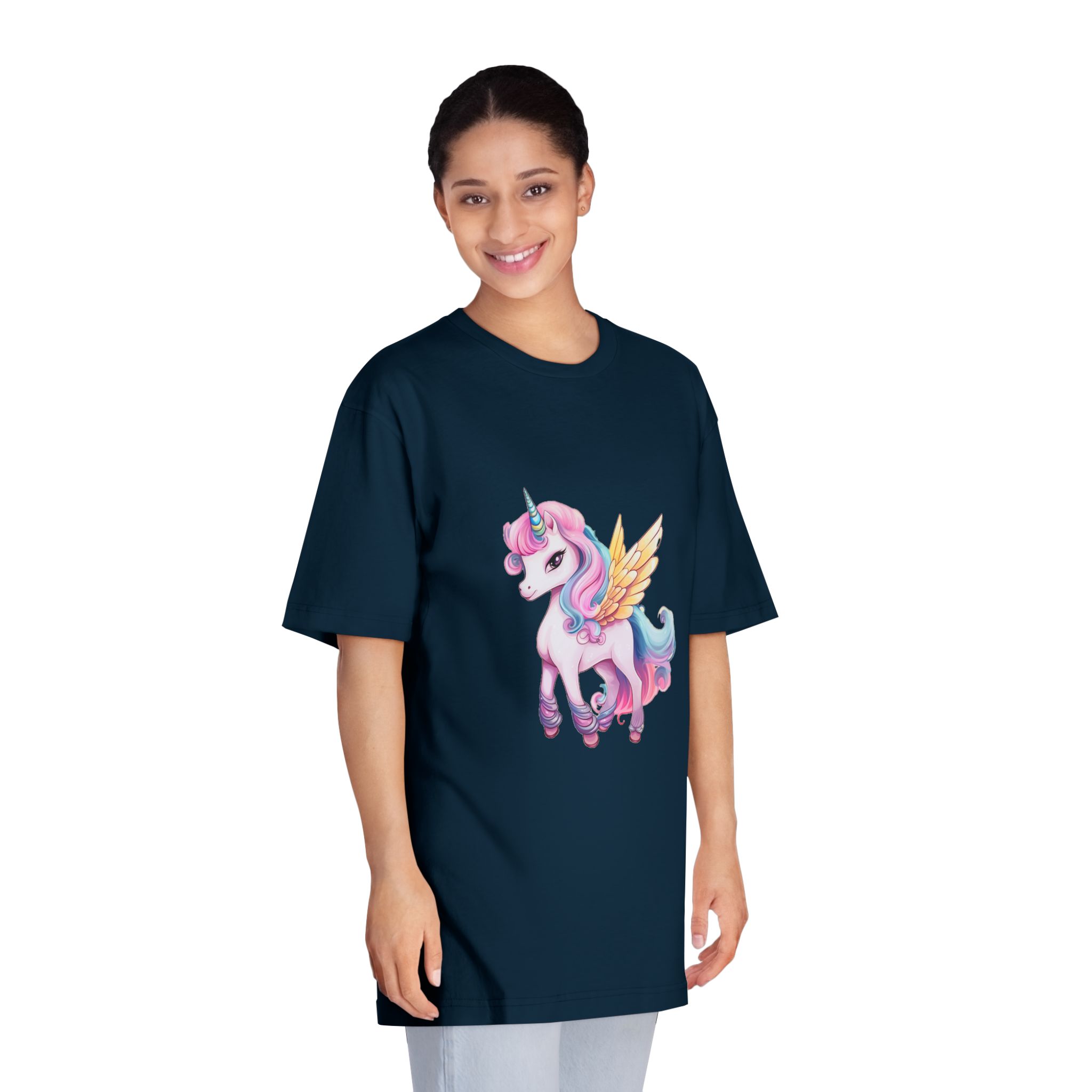There Is Cartoon Unicorn With Pink Mane Blue Tail Generative Ai Unisex Classic Crewneck T Shirt - Image 19