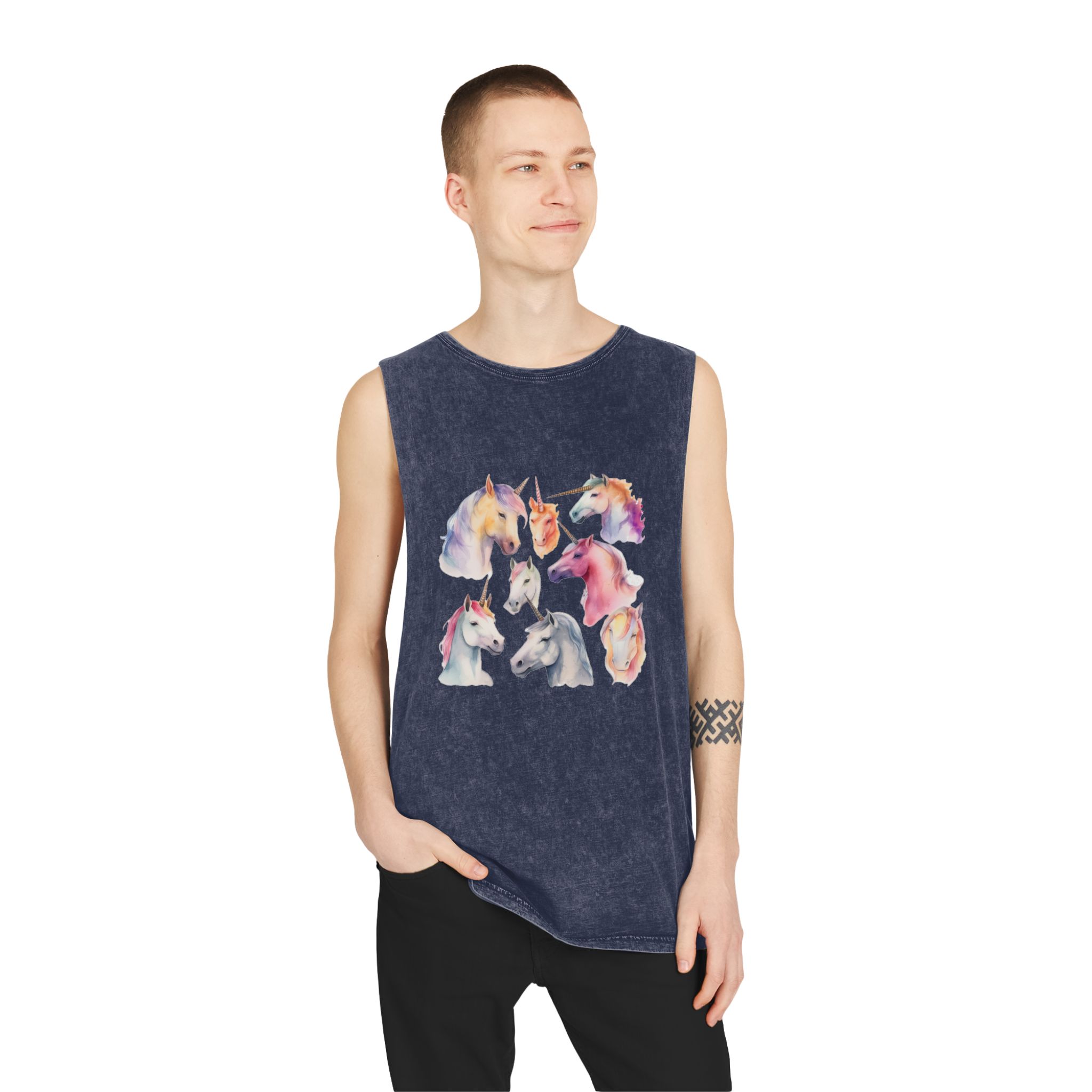 There Are Four Different Unicorns With Different Colored Manes Generative Ai Unisex Stonewash Tank Top - Image 15