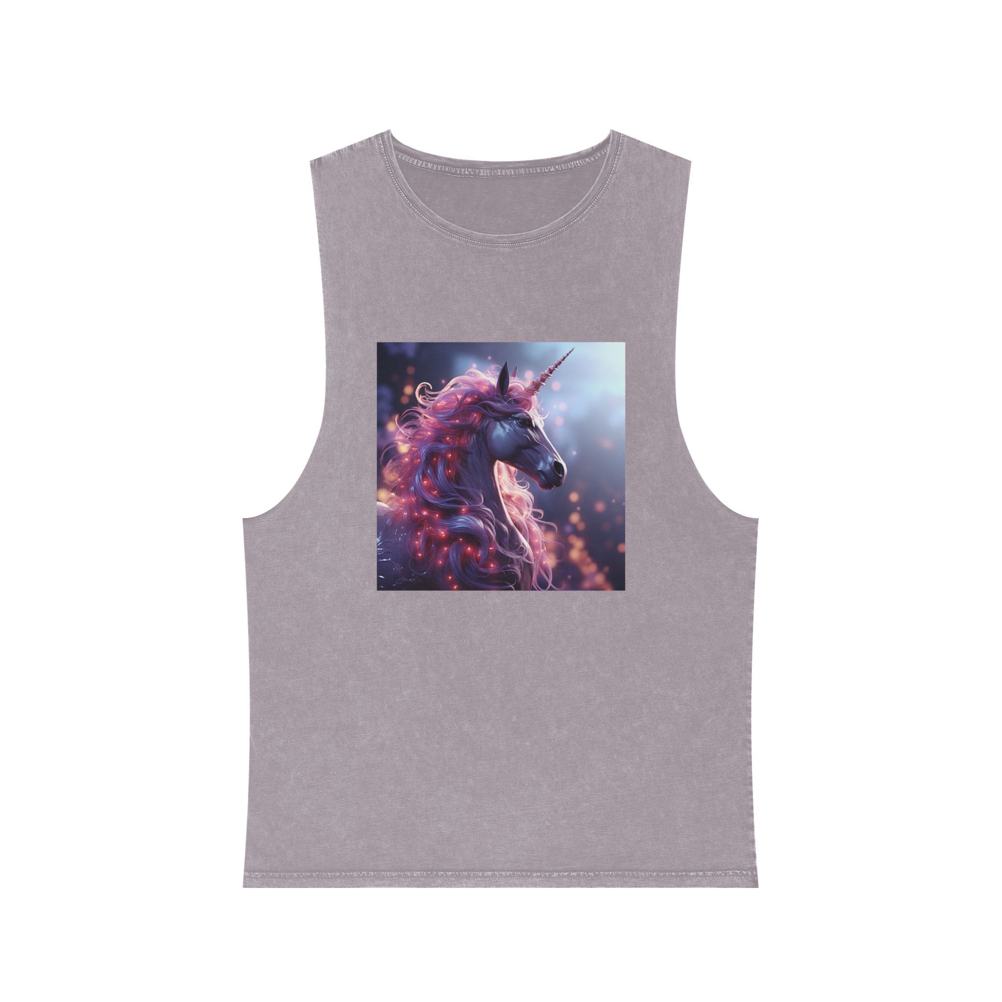 Pink 3d Mythical Unicorn With Lights Mane Unisex Stonewash Tank Top - Image 17