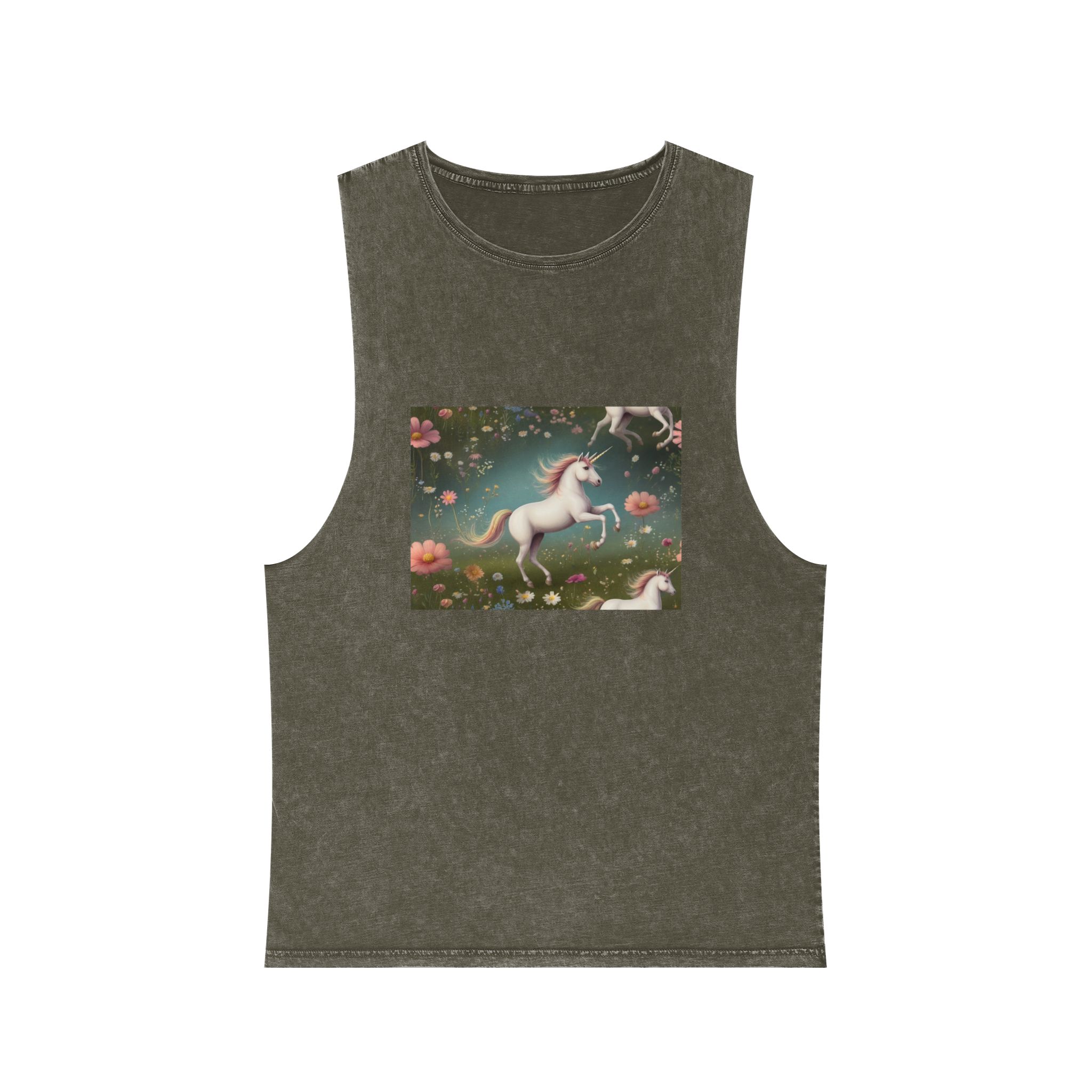 Beautiful Unicorn Running Magical Meadow Unicorn Background Images Whimsical Unicorn (17) Unisex Stonewash Tank Top - Image 5
