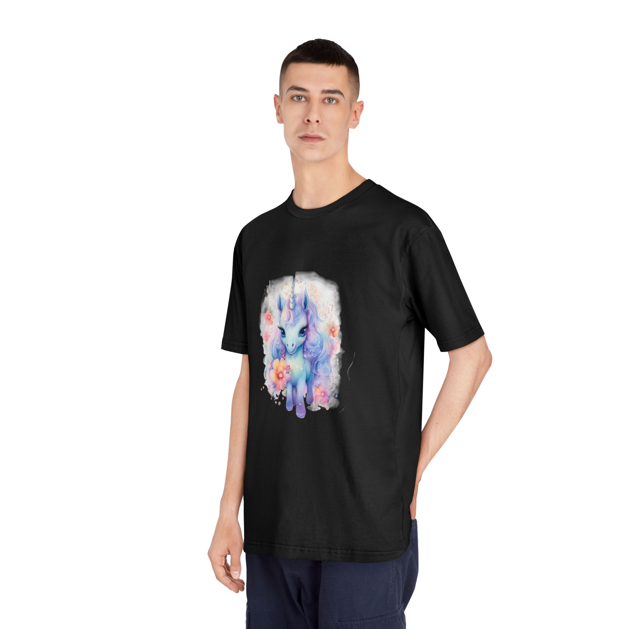 Cute Colorful Magic Unicorn With Flowers Watercolor Style Copia Unisex Classic Crewneck T Shirt - Image 8