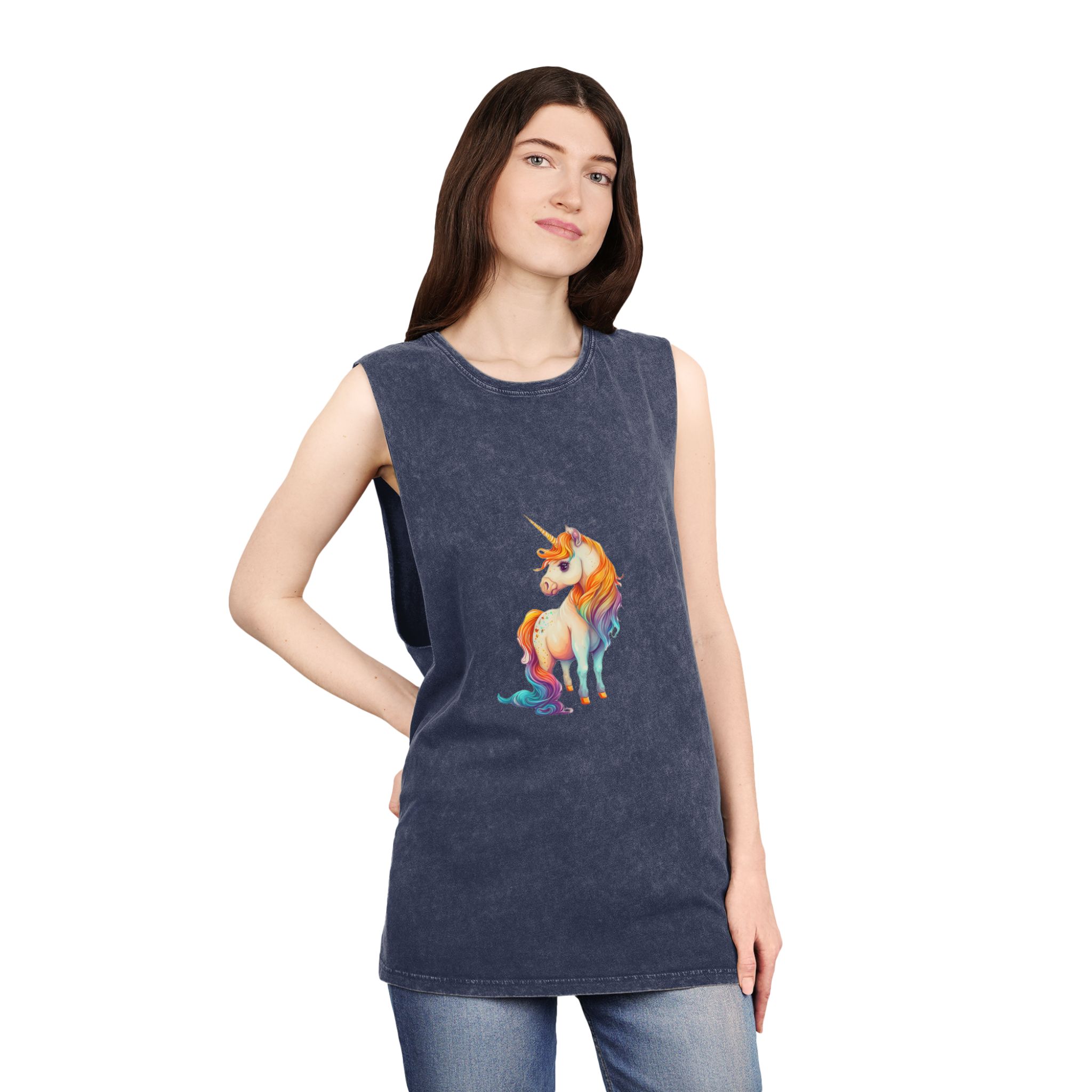 Cute Adorable Lovely Unicorn Colorful With Gradients Background Unisex Stonewash Tank Top - Image 16