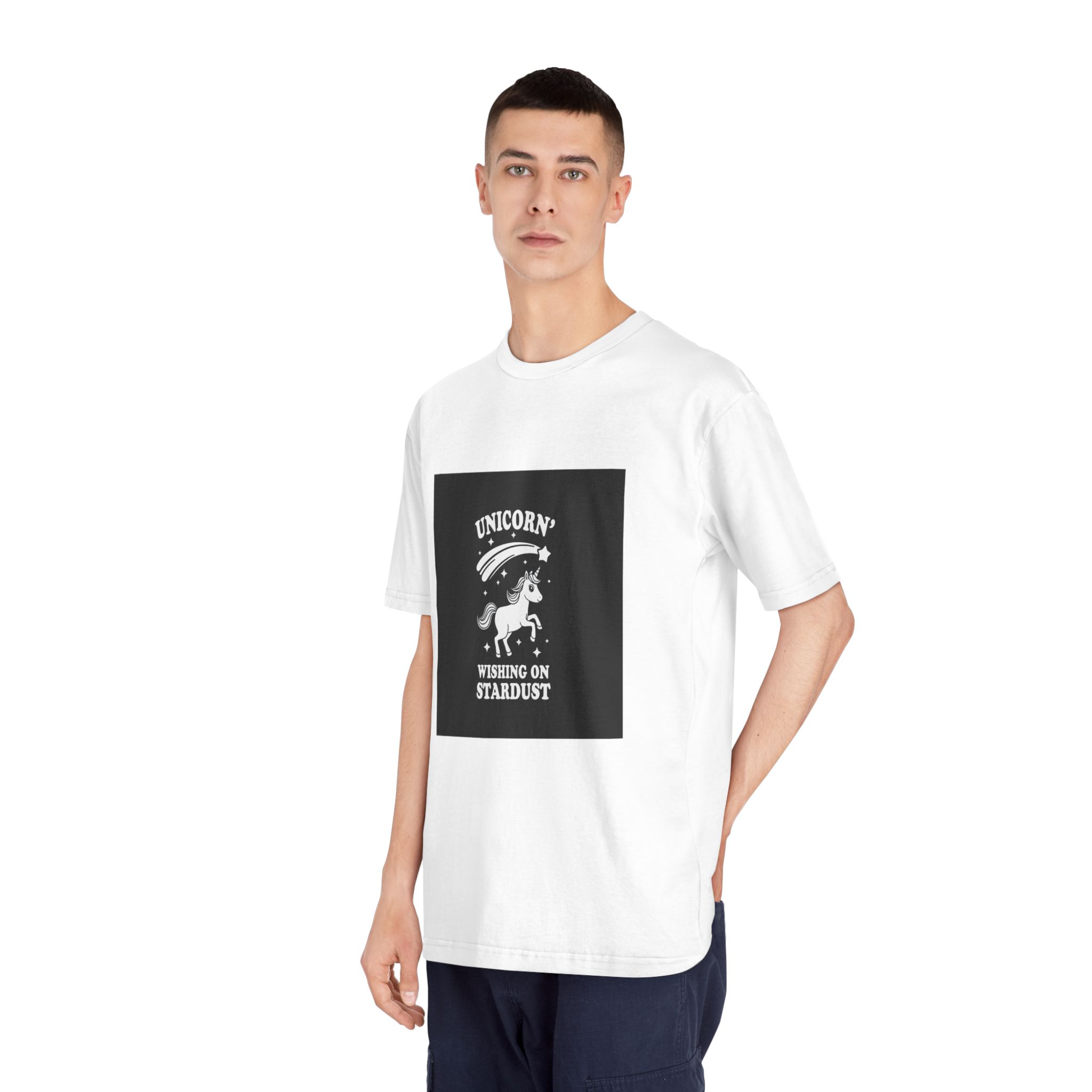 White Unicorn With Star It Is Black Background Unisex Classic Crewneck T Shirt - Image 4