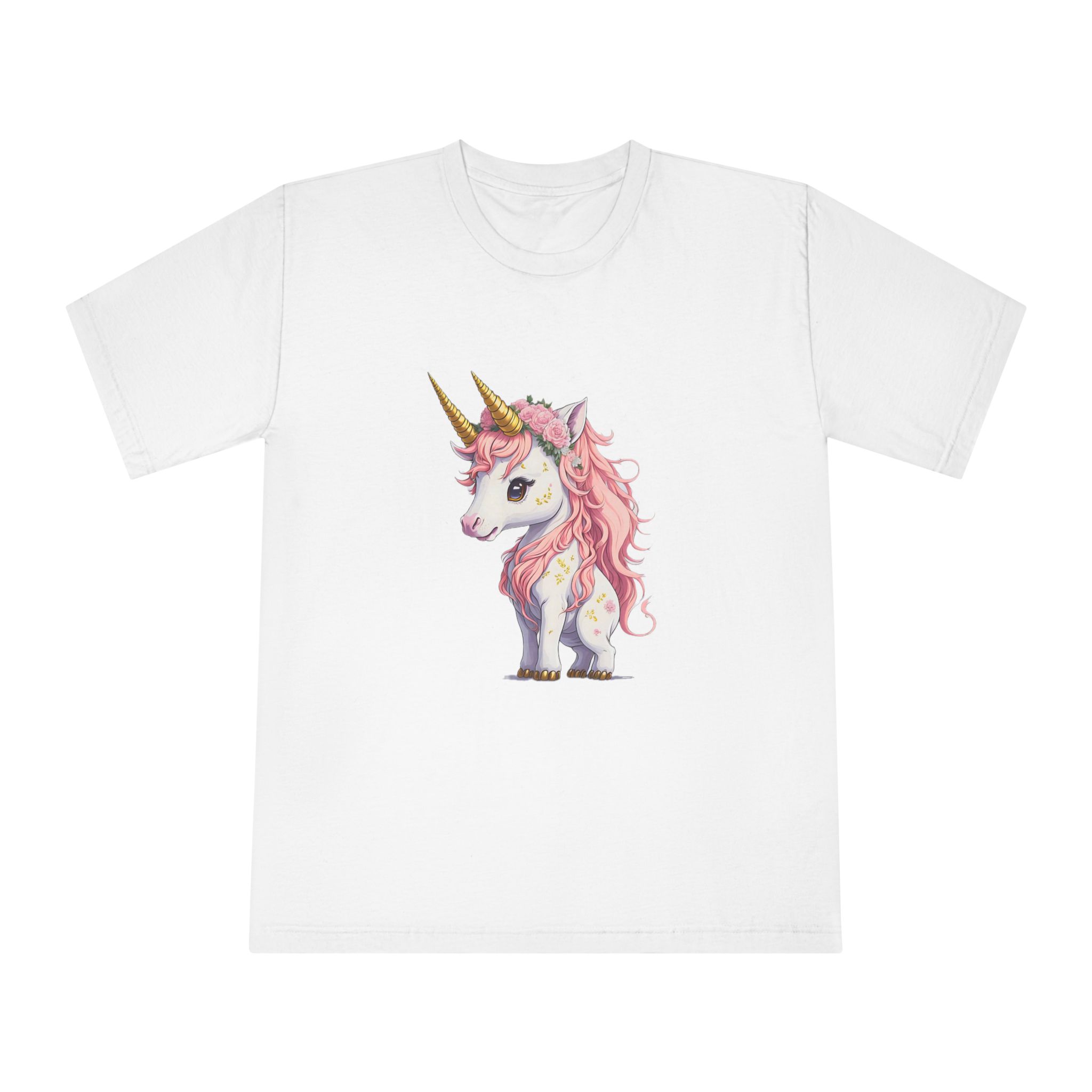 Pink Baby Unicorn Cartoon With Gold Horn Generative Ai (1) Unisex Classic Crewneck T Shirt