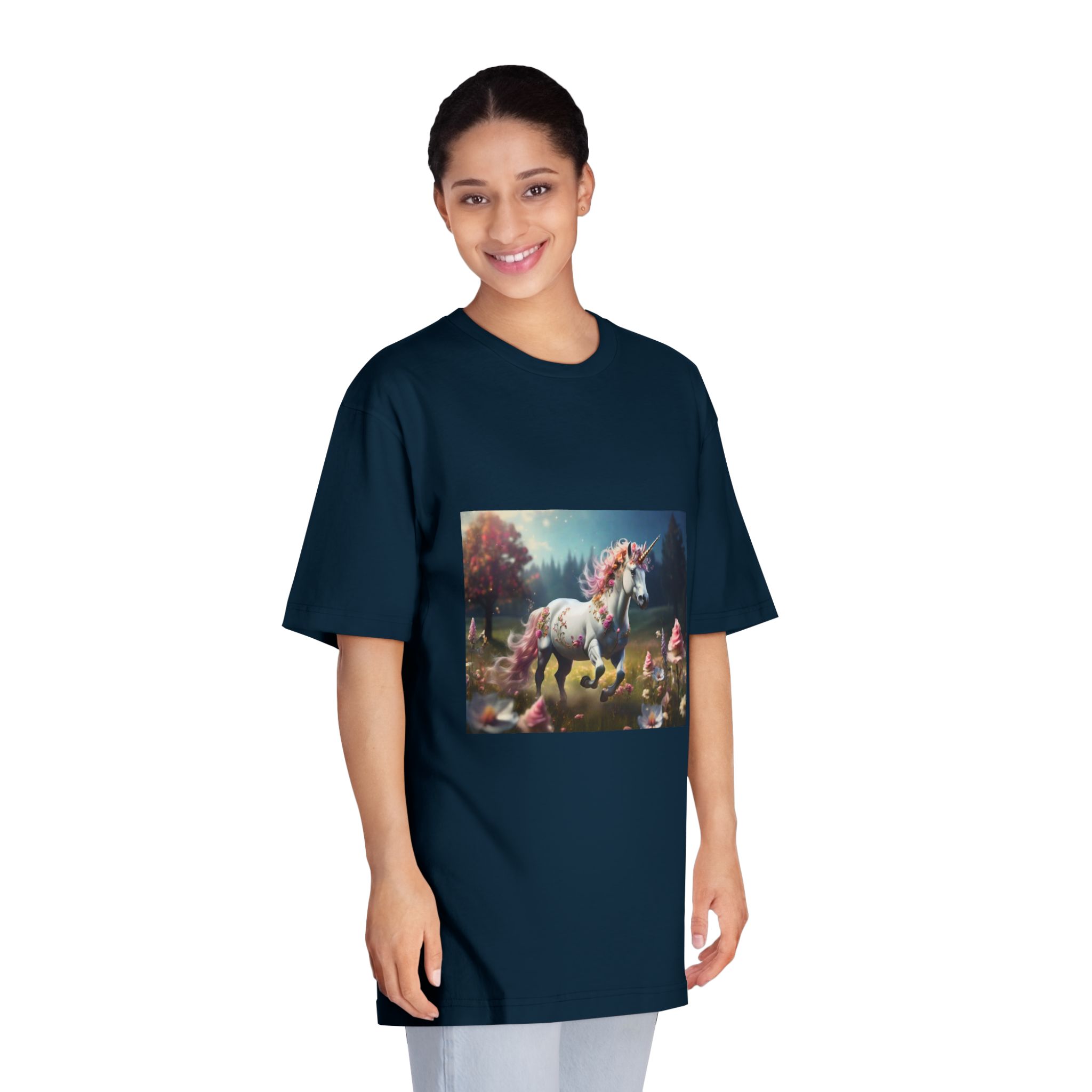 Beautiful Unicorn Running Magical Meadow Unicorn Background Images Whimsical Unicorn (38) Unisex Classic Crewneck T Shirt - Image 19