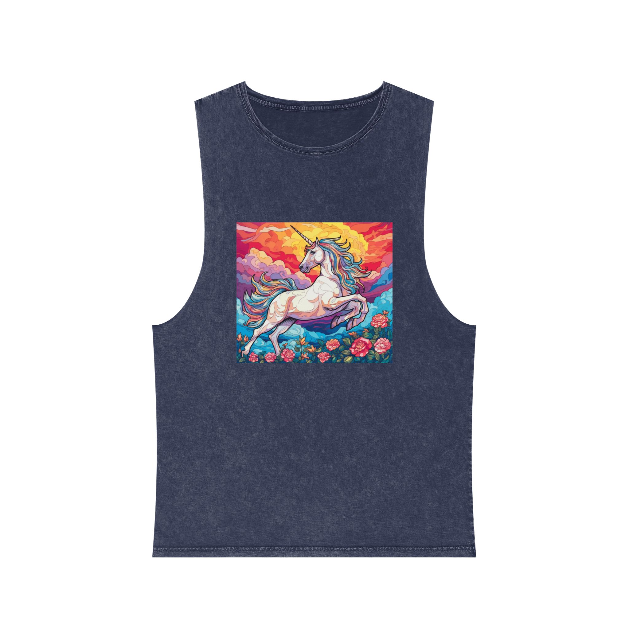Unicorn Sky With Flowers Clouds Generative Ai Unisex Stonewash Tank Top - Image 13