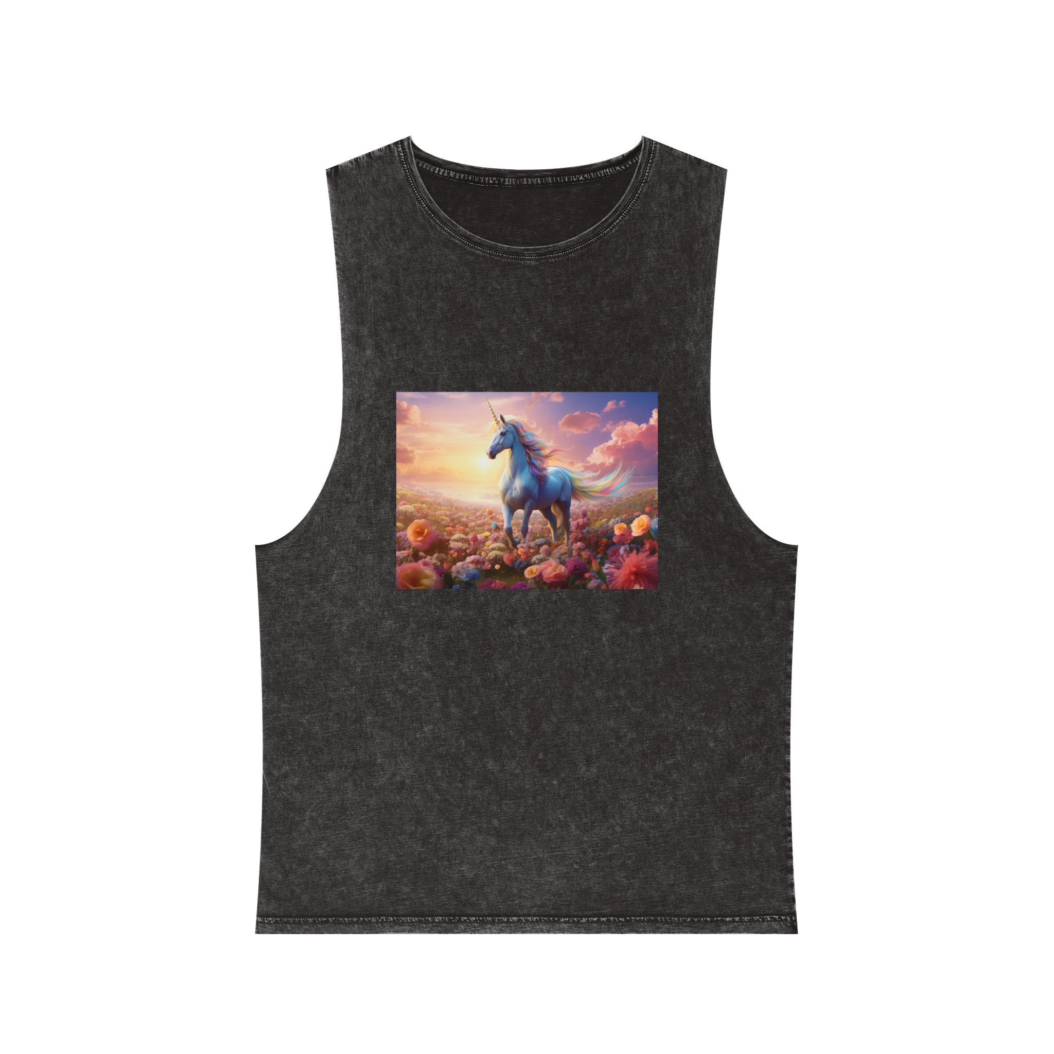 Unicorn Flower Field Unisex Stonewash Tank Top