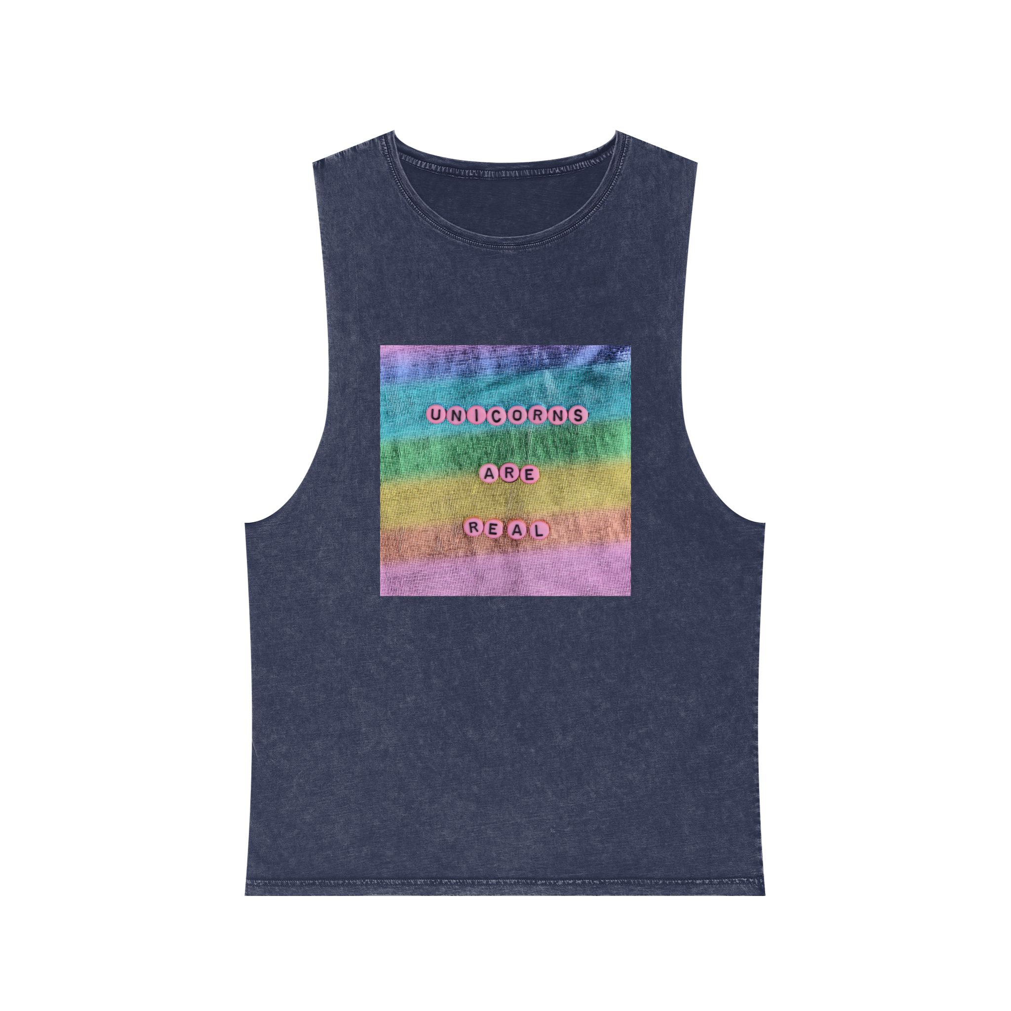 Pink Unicorns Are Real Beads Message Typography Unisex Stonewash Tank Top - Image 13