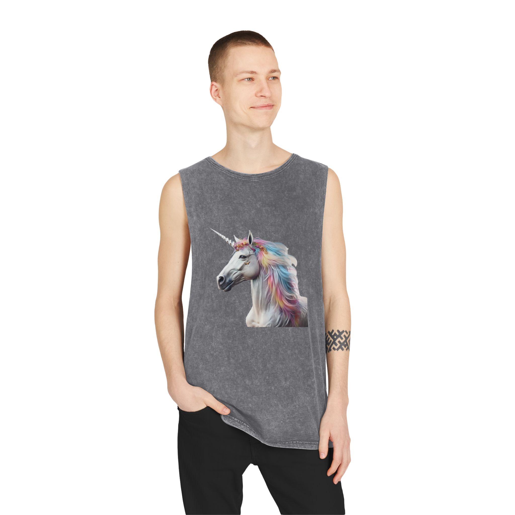 Colorful 3d Mythical Unicorn (3) Unisex Stonewash Tank Top - Image 11