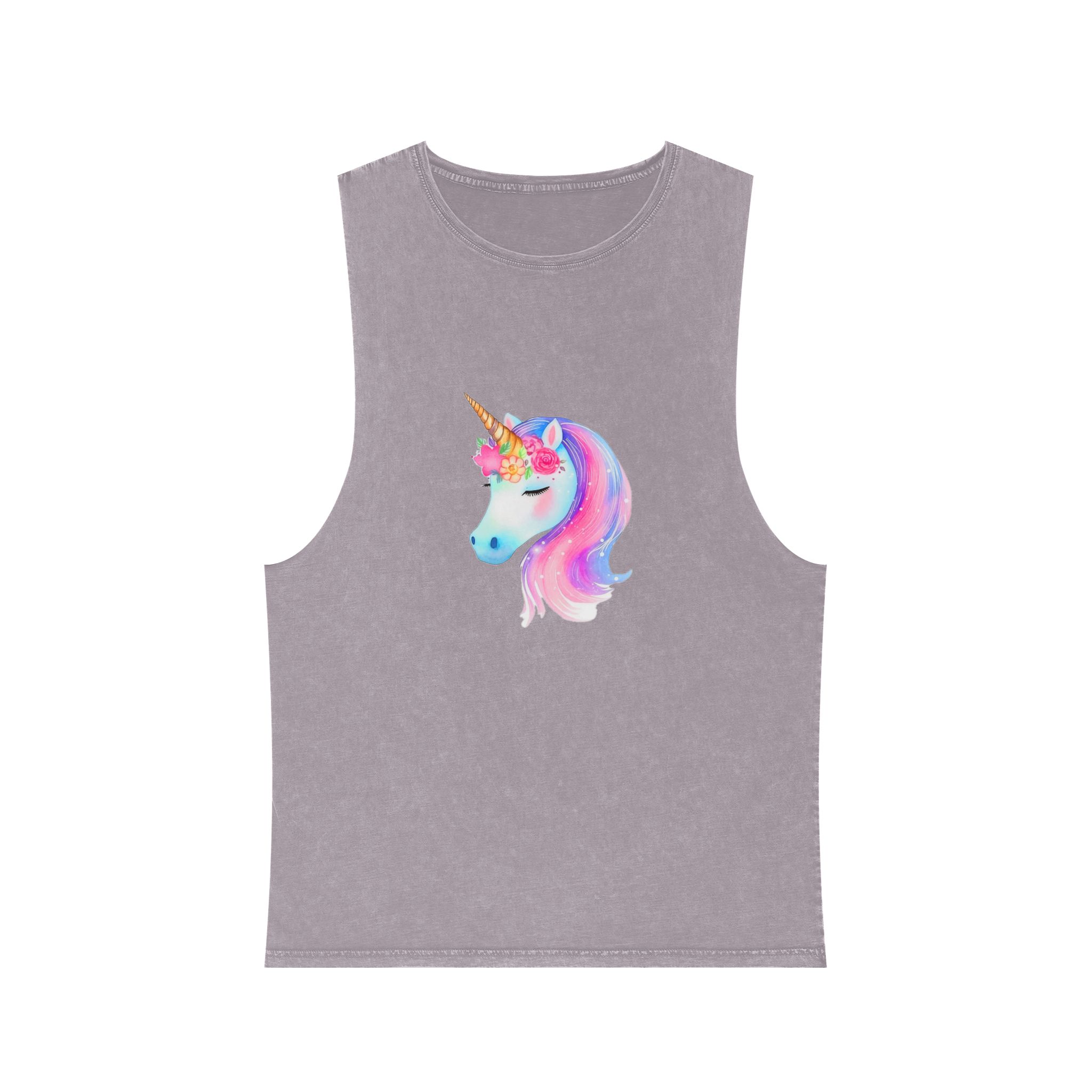 Cute Unicorn Watercolor Hand Painted 01 Unisex Stonewash Tank Top - Image 17