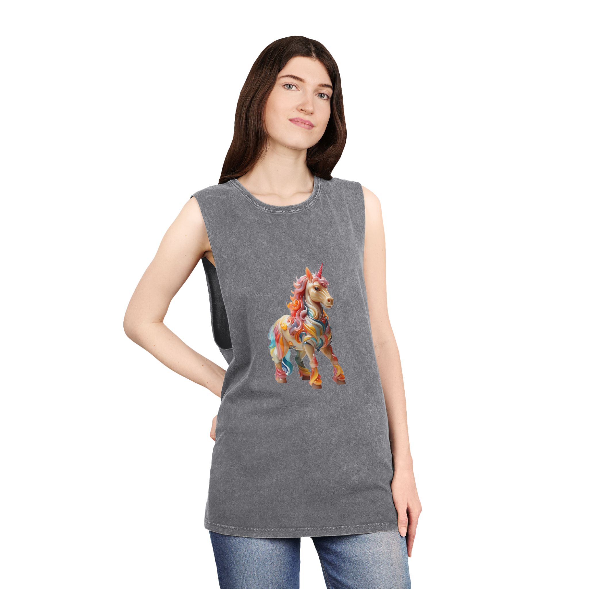 Colorful 3d Mythical Unicorn (1) Copy Unisex Stonewash Tank Top - Image 12