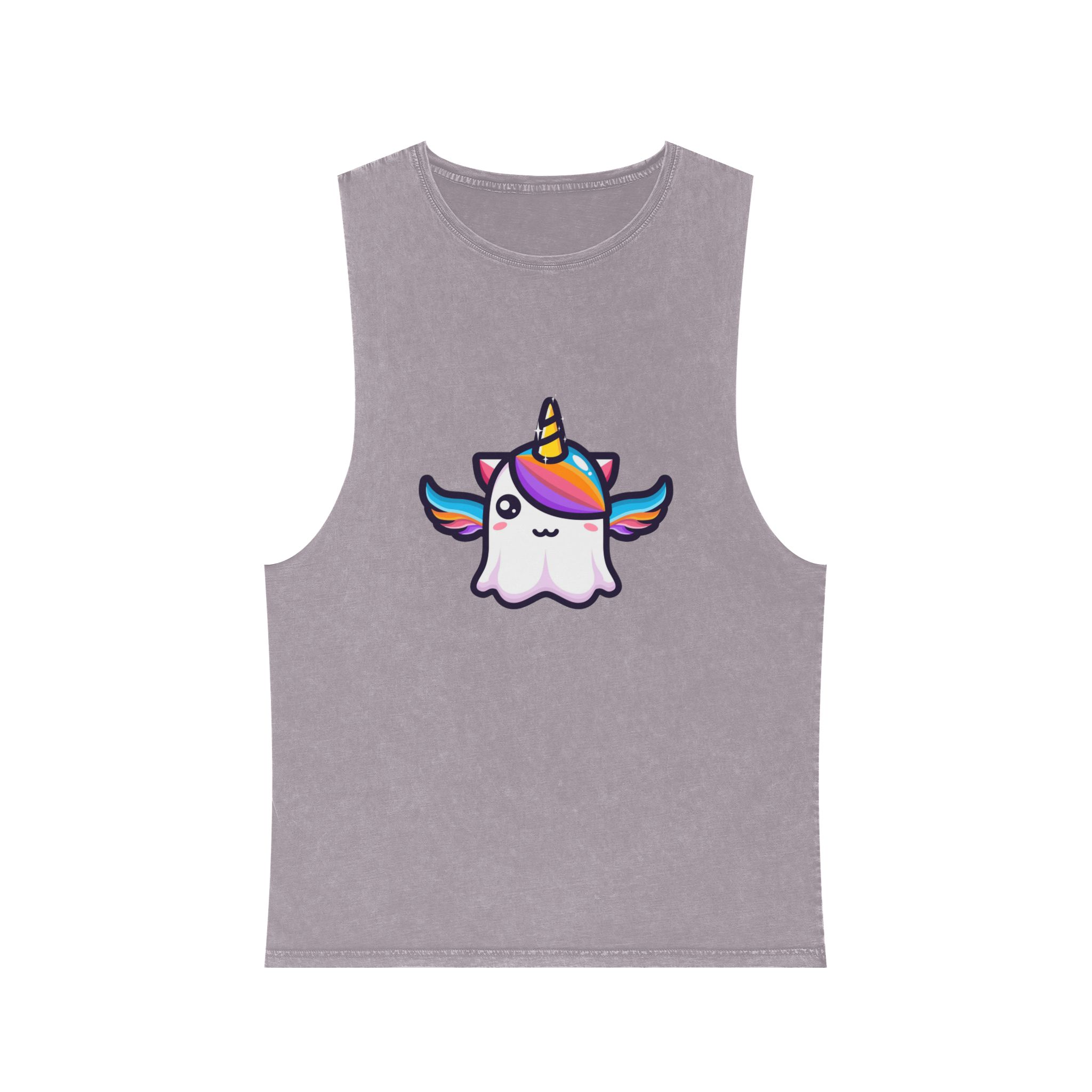 Cute Unicorn Ghost Character Design Unisex Stonewash Tank Top - Image 17