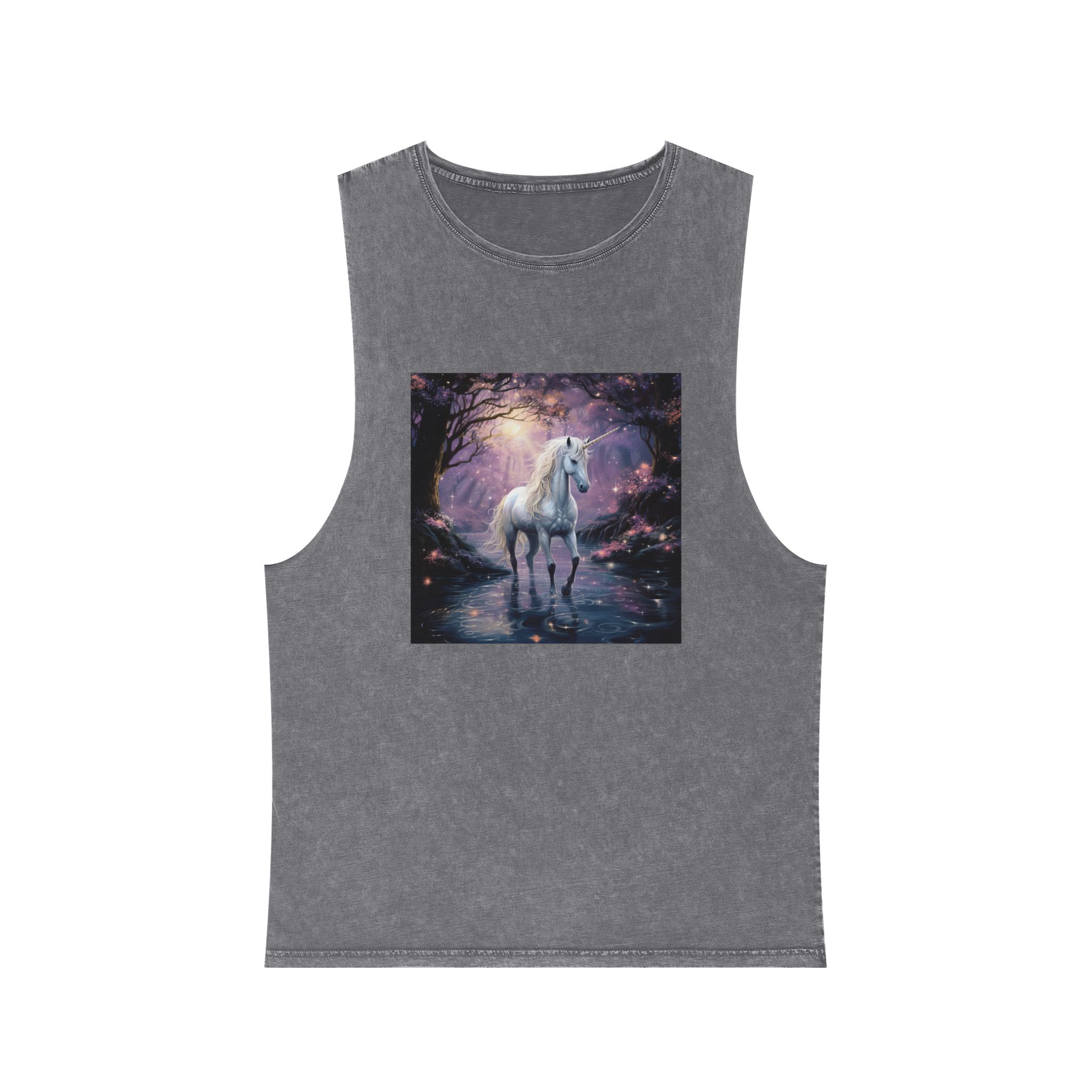 Unicorn Forest With Stream Water Trees Generative Ai Unisex Stonewash Tank Top - Image 9