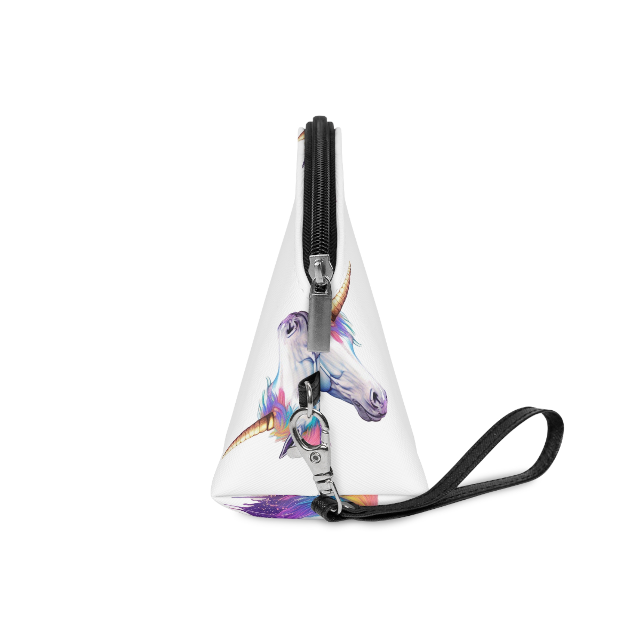 Unicorn Head With Rainbow Mane Horn White Background Makeup Bag - Image 3