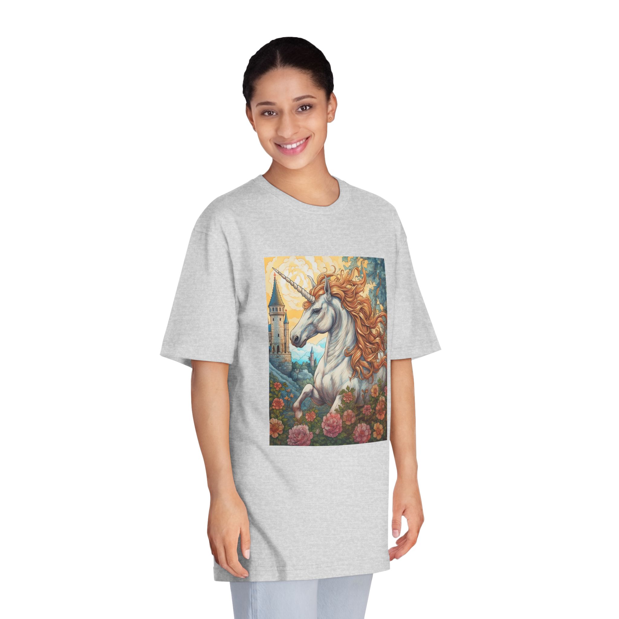 Painting Unicorn With Long Mane Castle Background Generative Ai Unisex Classic Crewneck T Shirt - Image 15