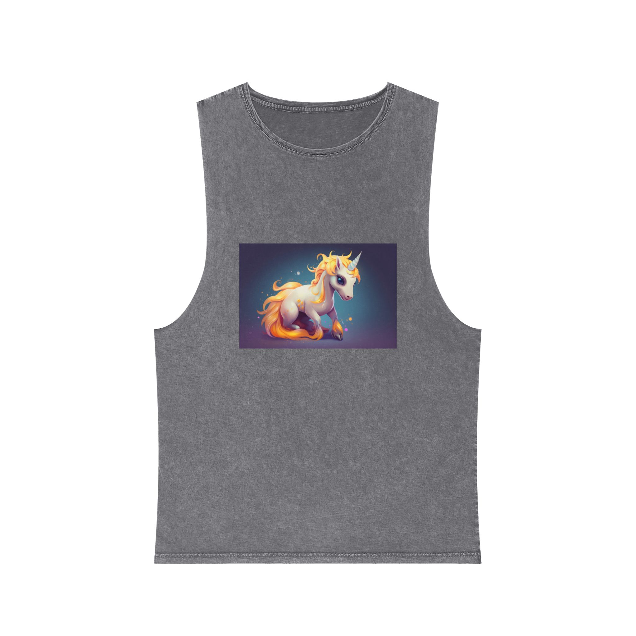 Cute Unicorn With Long Colorful Mane Dark Background Generative Ai Unisex Stonewash Tank Top - Image 9