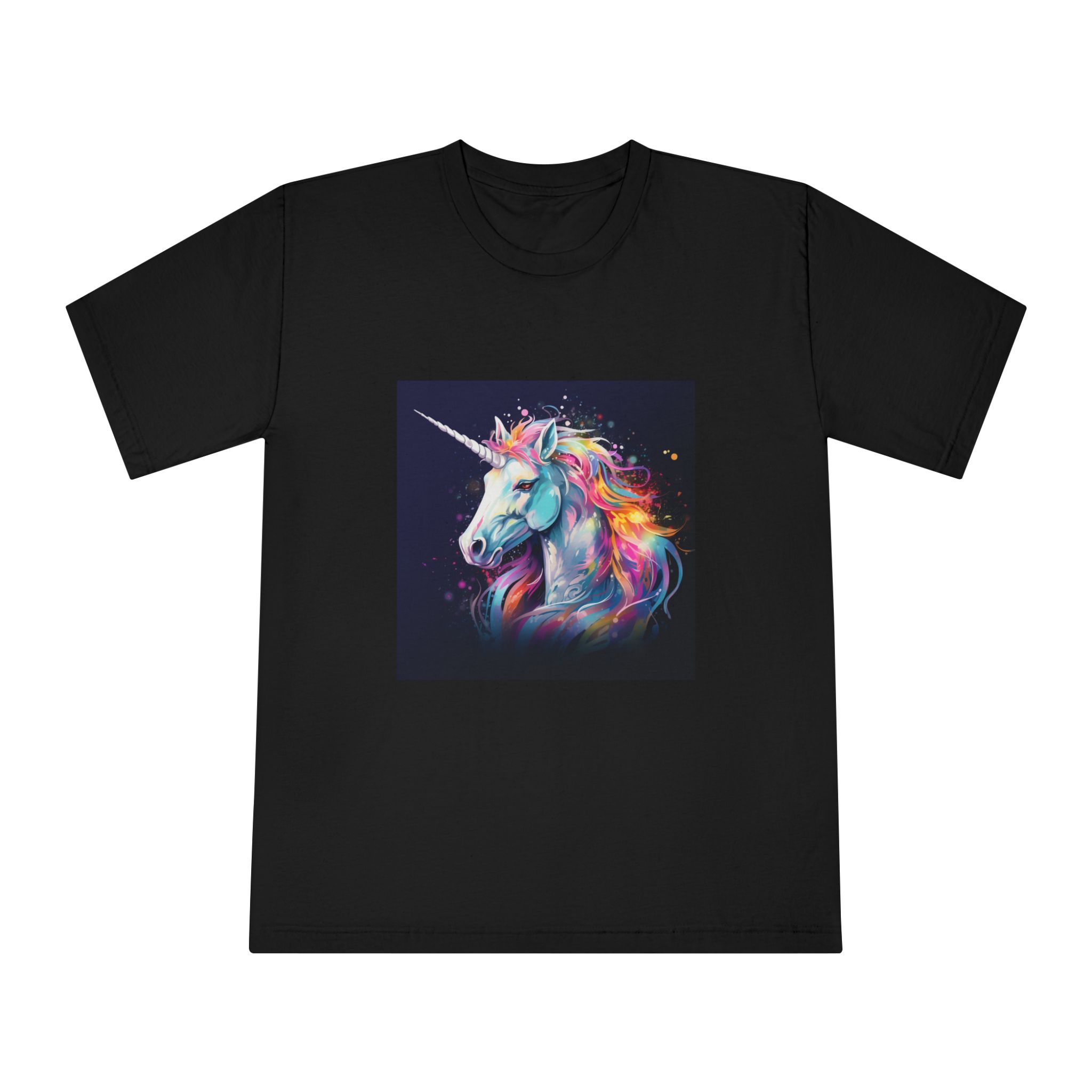 Unicorn Head Colorful Art White Background Unisex Classic Crewneck T Shirt - Image 5