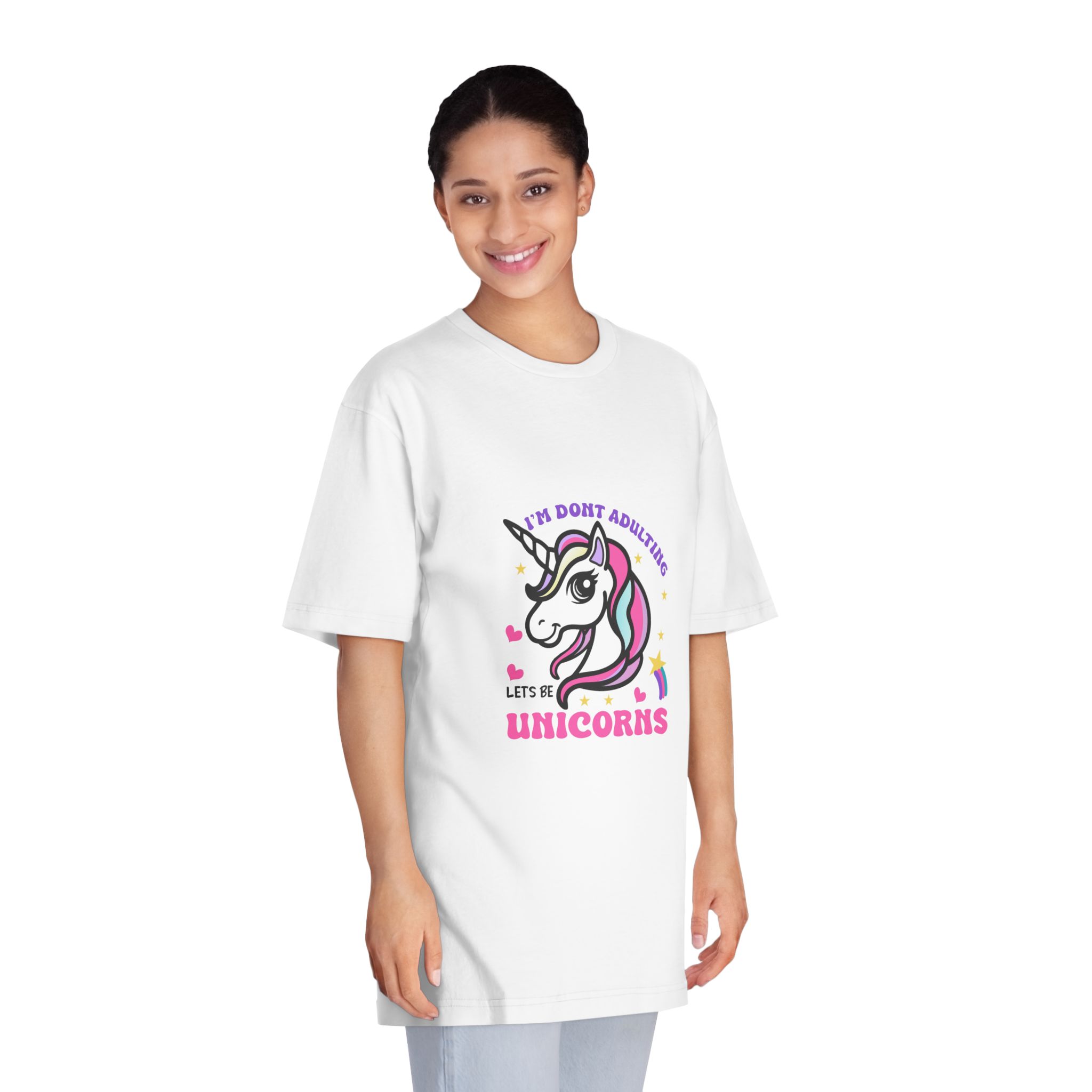 Cute Unicorn Illustration With Rainbow Stars Hearts Unisex Classic Crewneck T Shirt - Image 3
