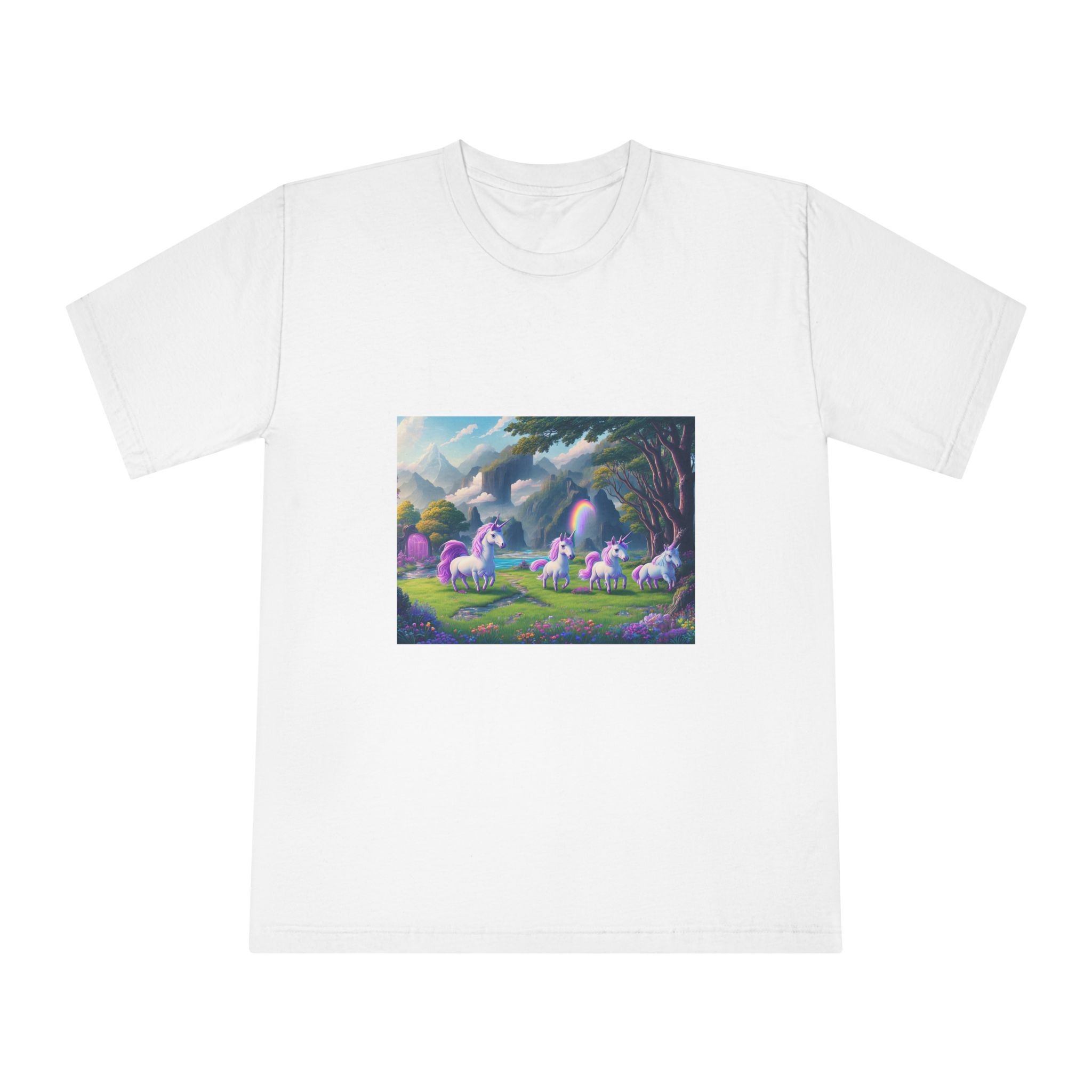 Painting Group Unicorns Landscape With Mountains Background Unisex Classic Crewneck T Shirt