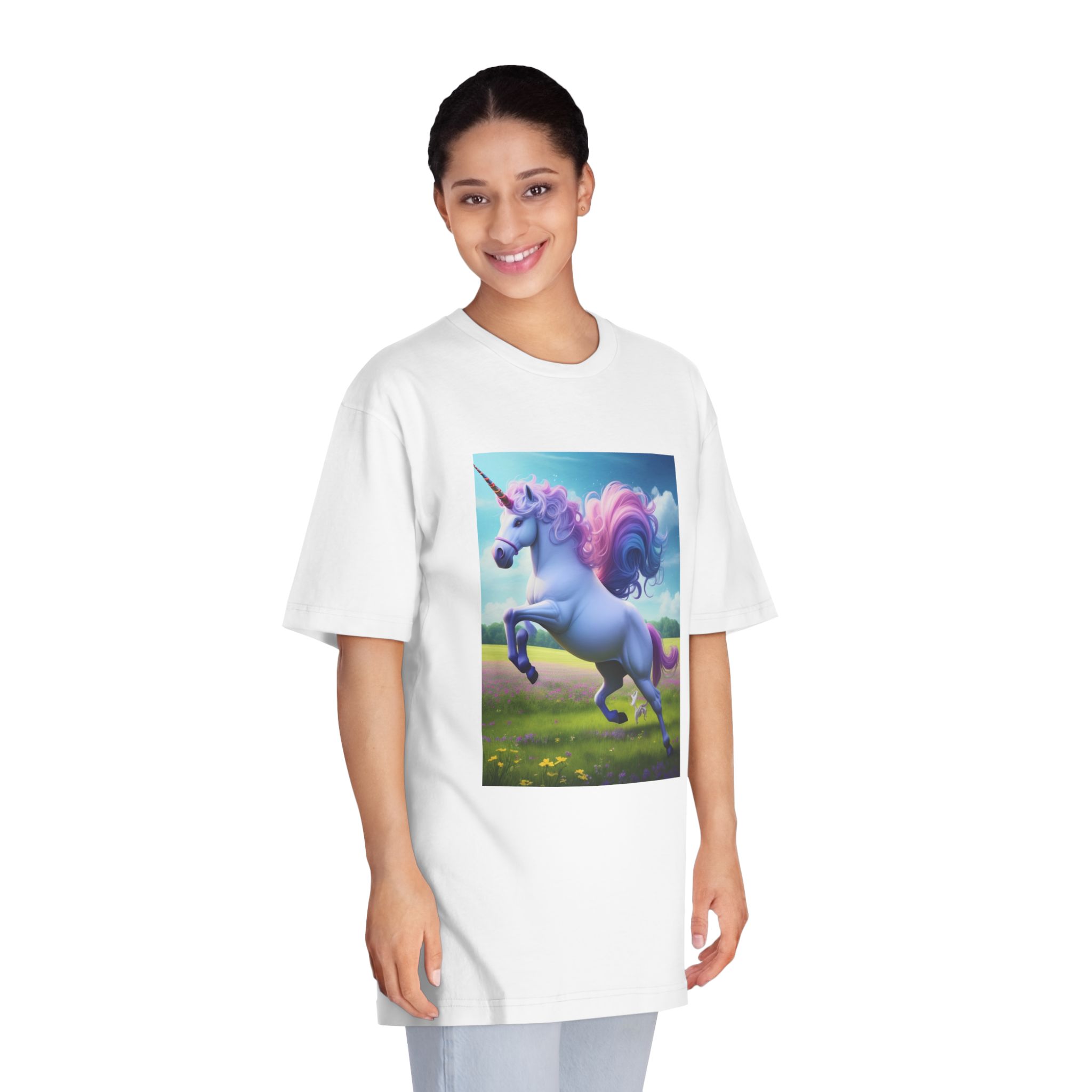 Beautiful Unicorn Running Magical Meadow Unicorn Background Images Whimsical Unicorn (37) Unisex Classic Crewneck T Shirt - Image 3