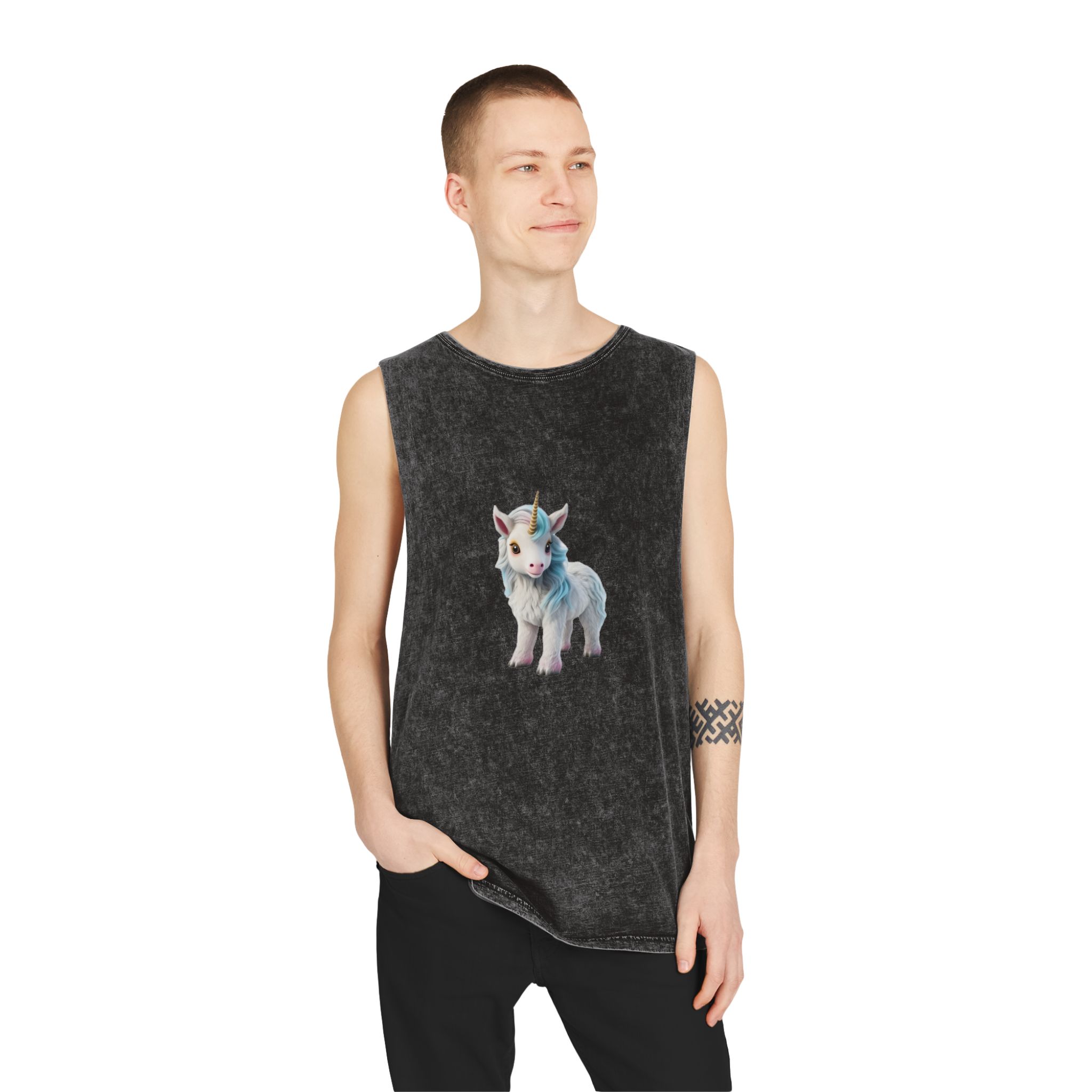 Colorful Cartoon Animated 3d Unicorn Children (7) Unisex Stonewash Tank Top - Image 3