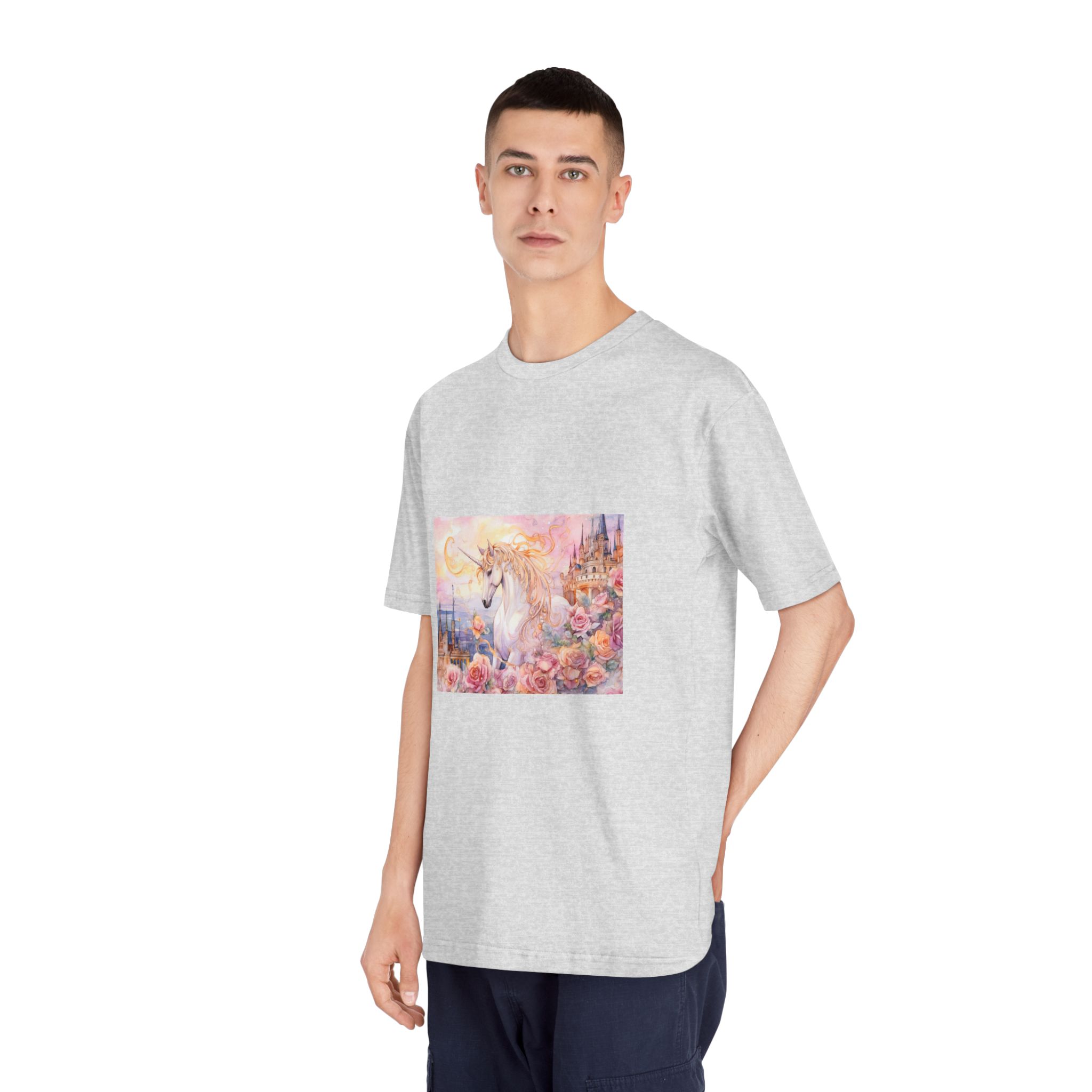 Painting Unicorn Castle With Roses Castle Background Generative Ai Unisex Classic Crewneck T Shirt - Image 16