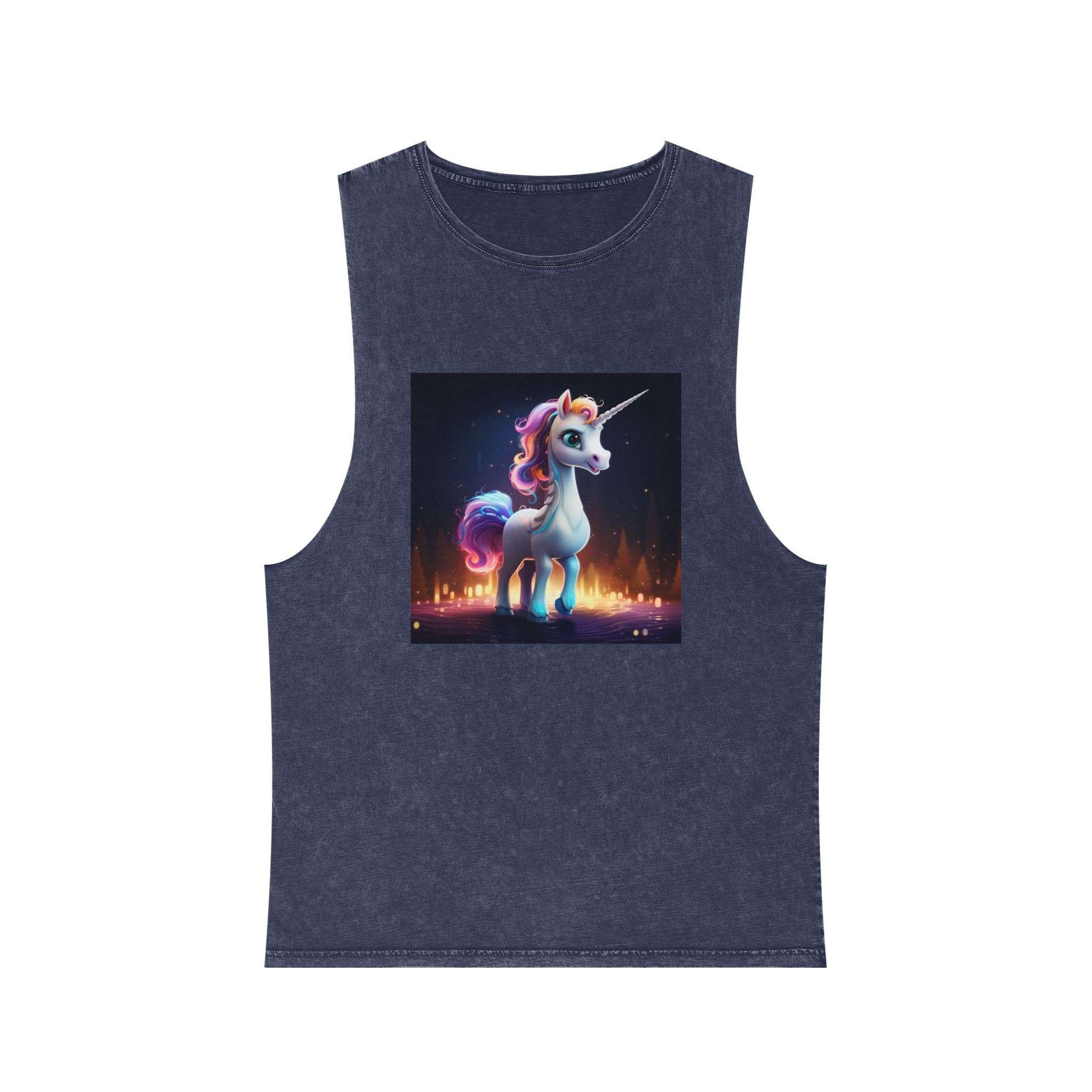 Unicorn Standing Wooden Platform With City Background Generative Ai Unisex Stonewash Tank Top - Image 13